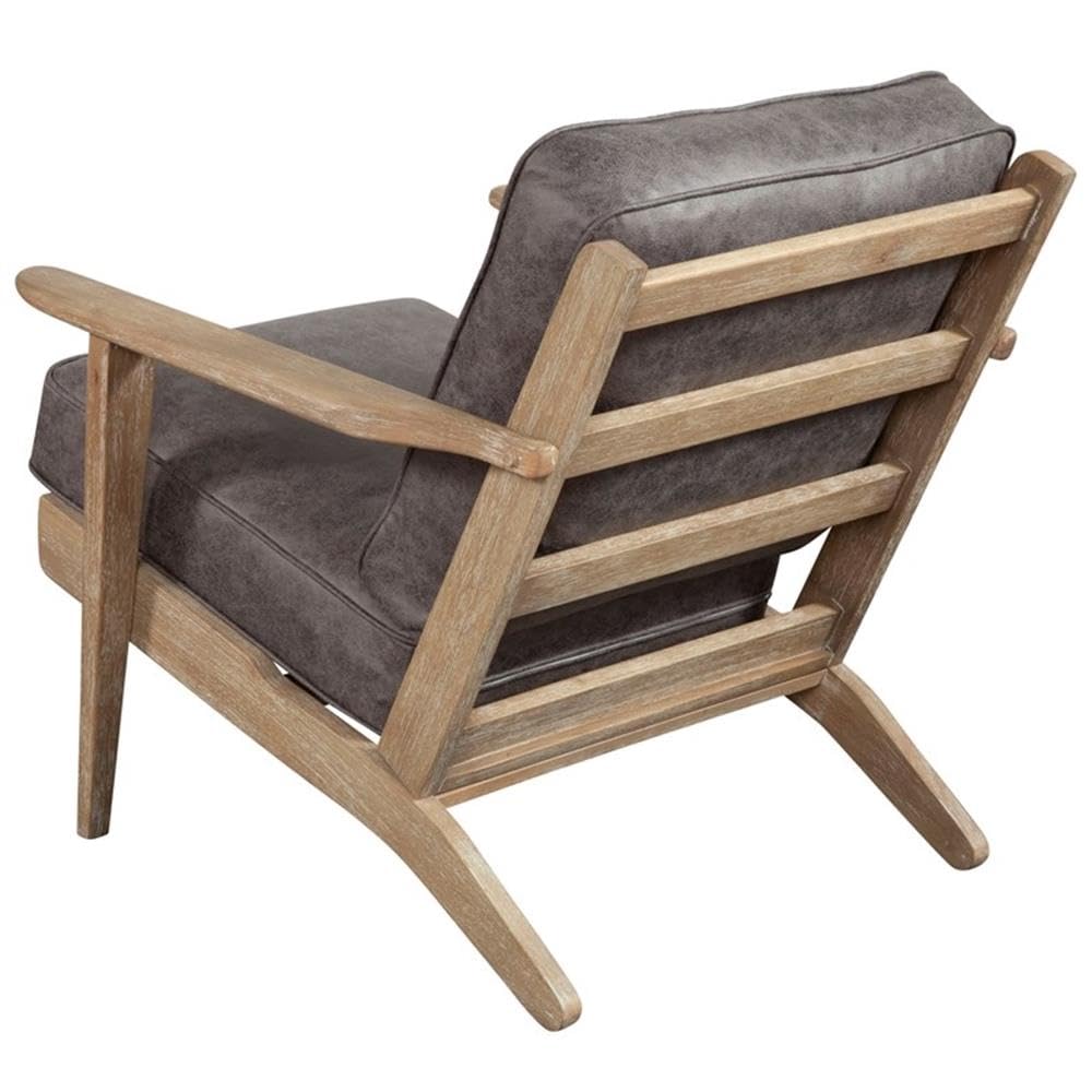 Artica Faux Leather and Rubberwood Lounge Chair - Gray/Iron Brush Natural - Modern Living Room Accent Chair for Relaxing & Reading