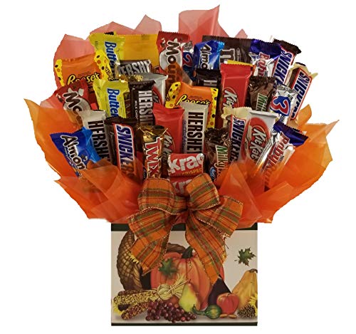 Delicious Chocolate Candy Bouquet with Thanksgiving Fall Leaves Design - Perfect Red Gift for Holidays, Birthdays & Anniversaries | Ideal for Thanksgiving Decorations, Party Favors and Romantic Surprises