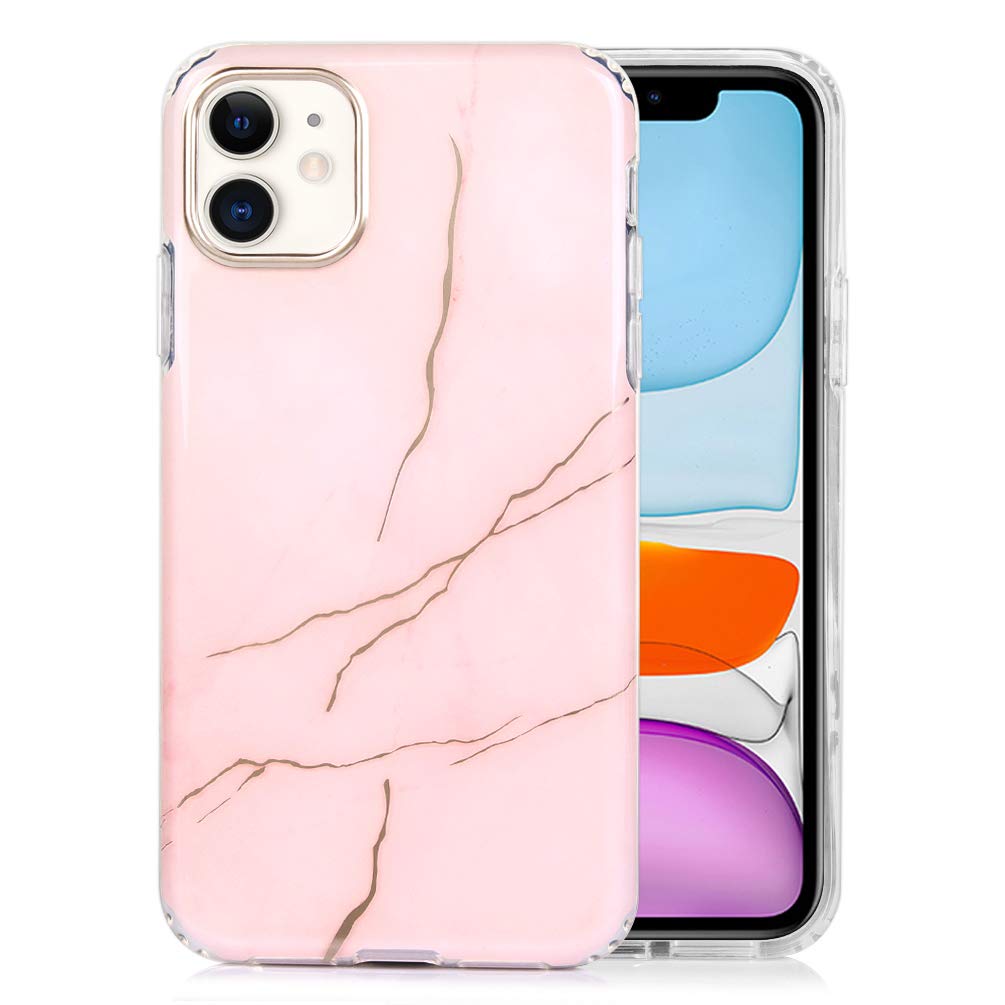 Premium Floral iPhone 11 Case - Luxury Glossy TPU Protective Cover with Shockproof Design | Trendy Marble Pink Phone Case for Women & Girls | Perfect for Everyday Use, Work & Travel