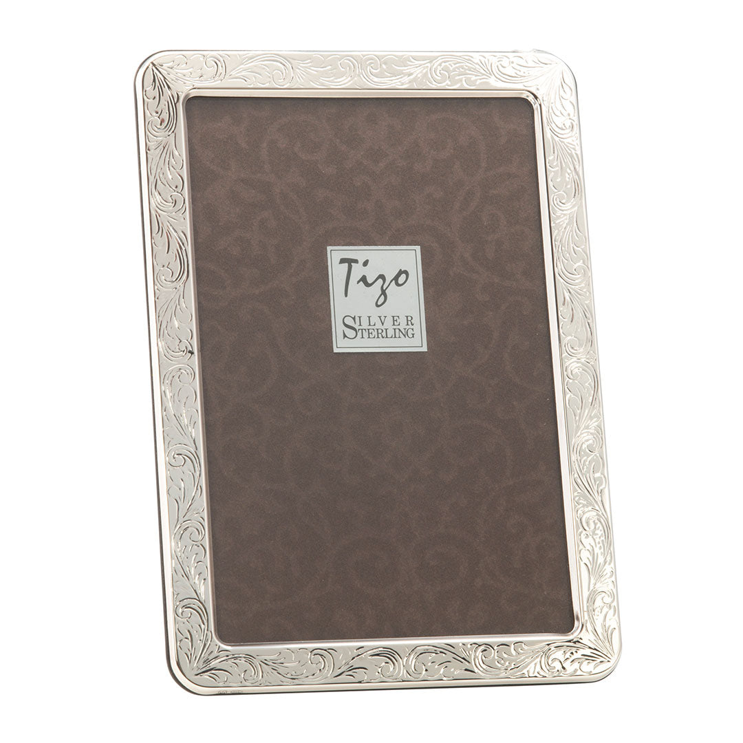 4x6 Sterling Silver Engraved Picture Frame - Elegant Round Photo Display for Wedding, Anniversary & Home Decor
