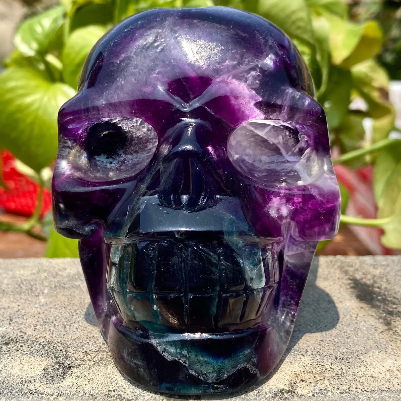 1PC Natural Fluorite Hand Carved Skull Quartz Crystal - Reiki Healing Stone, Spiritual Decor for Home & Office - Meditation, Yoga, Feng Shui, Gift Idea
