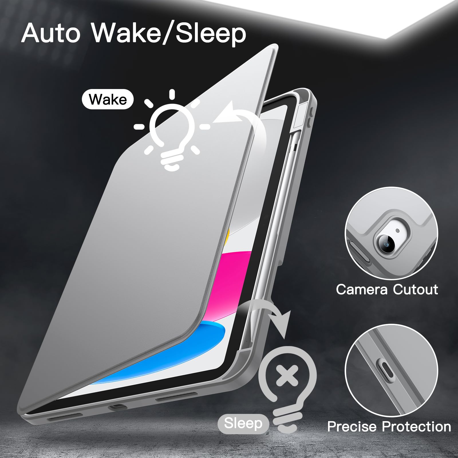 JETech 360° Rotating Protective Case for iPad 11th/10th Gen (2025/2022 Model A16) with Pencil Holder - Clear Back Cover, Auto Wake/Sleep Function - Perfect for Work, Study & Travel (Silver)