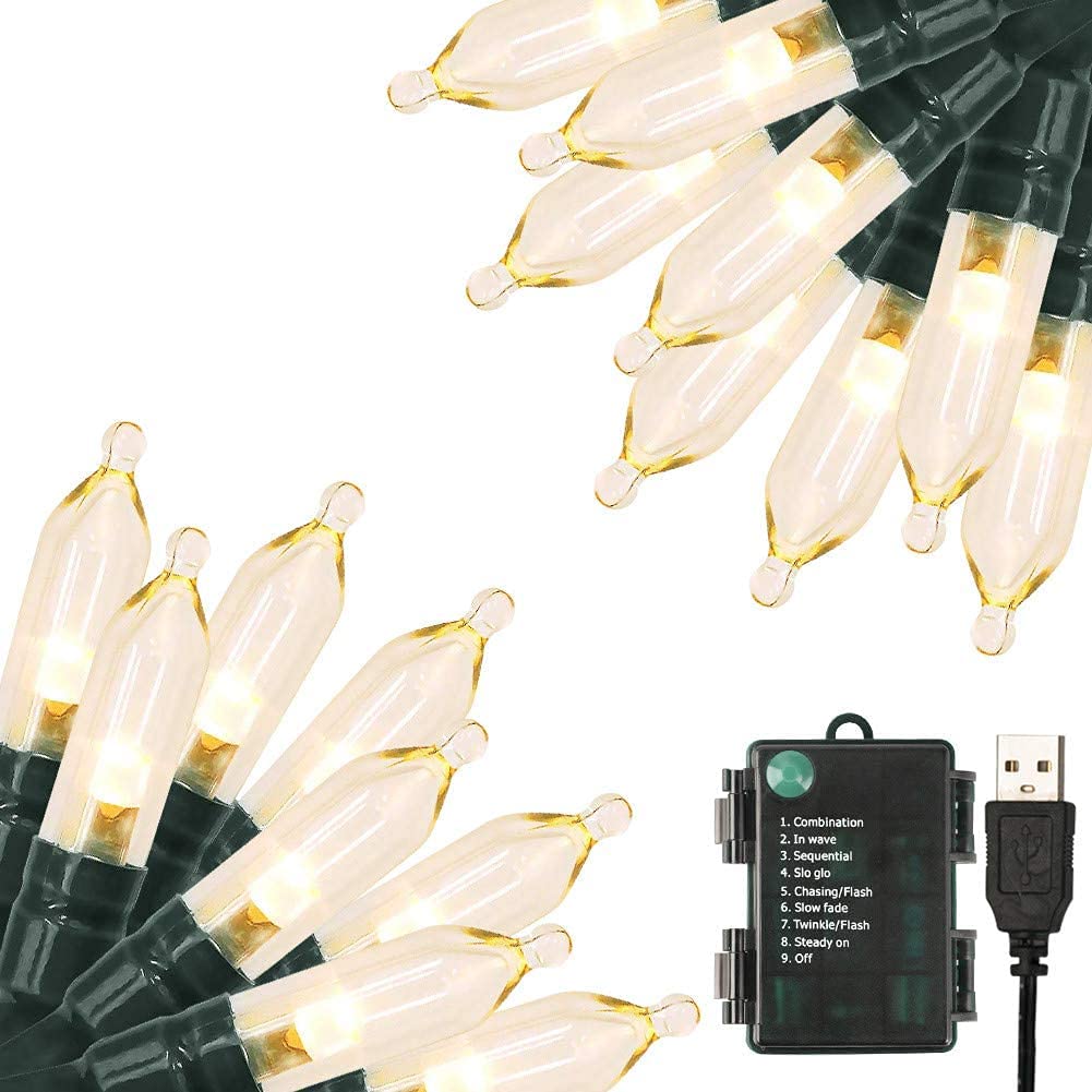 100 LED Christmas String Lights 33ft with Timer & Memory Function - 8 Modes, USB/Battery Powered Waterproof Fairy Lights for Indoor Outdoor Christmas Decorations, Party, Garden, Wedding - Warm White
