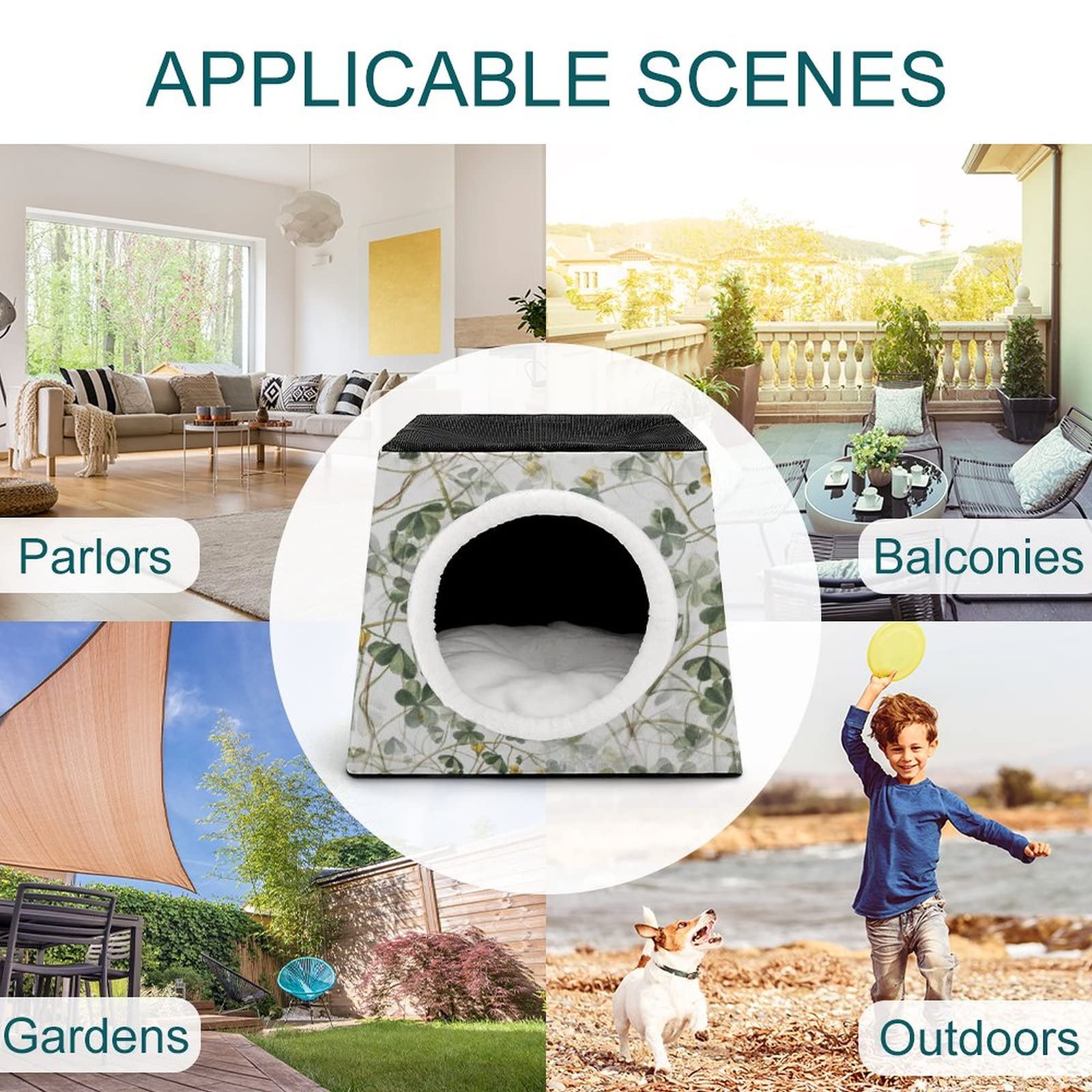 Personalized Cat Houses & Habitats - Printed Cat Cube, Cat Condo & Indoor Pet Bed Sofa Cave with Yellow Flower Green Leaf Design | Cozy Cat Furniture for Small Spaces, Apartments & Home Decor