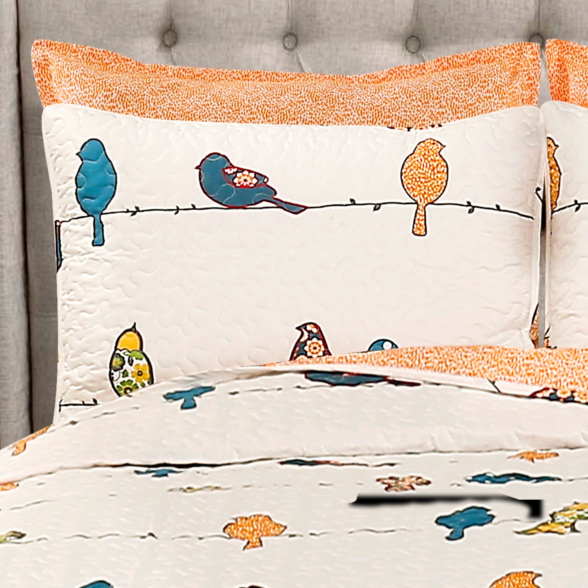 Rowley Birds Quilt 7-Piece Bedding Set - Soft Floral Printed Comforter with Matching Pillow Shams - Perfect for Guest Rooms, Master Bedrooms & Cozy Home Decor