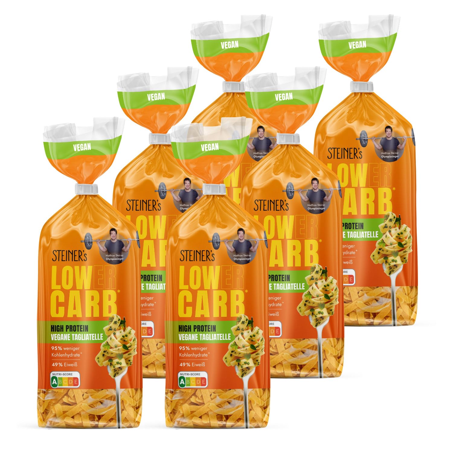 High Protein Tagliatelle Pasta by STEINER | Low Carb, High Fiber (95% Less Carbs, 49g Protein) | 6x250g Pack | Perfect for Keto Diet, Weight Loss & Healthy Meals