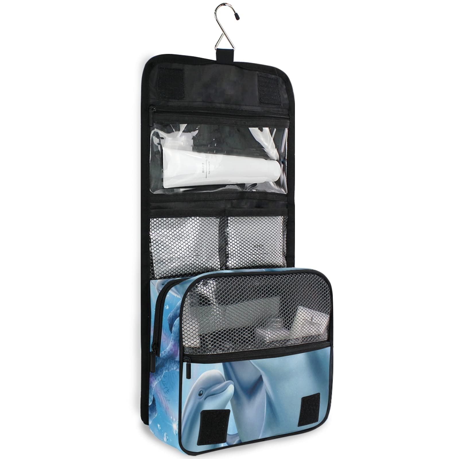 Moyyo Cute Dolphin Family Travel Toiletry Bag - Hanging Waterproof Cosmetic Organizer for Women, Girls & Kids - Perfect for Gym, Camping, Beach & Vacation Trips