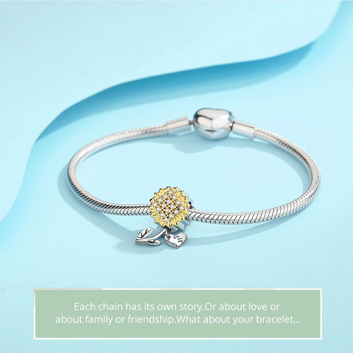 Sunflower Charm for Pandora Bracelets - 14K Gold Plated Zirconia Paved Jewelry - Birthday Gift for Women, Girls, Wife - Perfect for Everyday Wear & Special Occasions