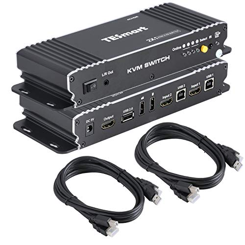 TESmart 2-Port HDMI KVM Switch 2 in 1 Out - 4K@60Hz USB Sharing Switch for Windows & Mac - Perfect for Home Office & Multi-Device Workspaces