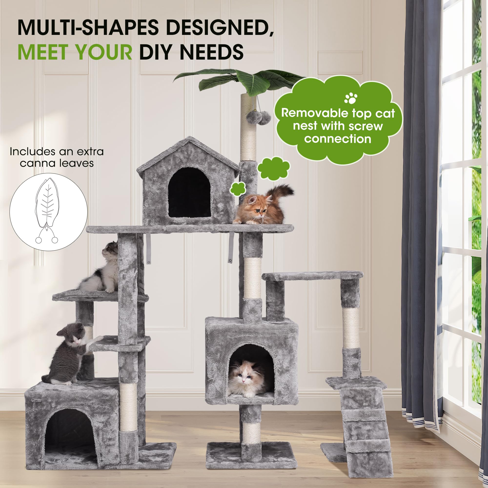 Premium Multi-Level Cat Tree with Scratching Posts & Plush Perches - Cat Activity Center Tower with Condo, Basket & Hammock - Durable Gray Cat Furniture for Kittens & Adult Cats - Perfect for Play, Rest & Climbing in Home or Office