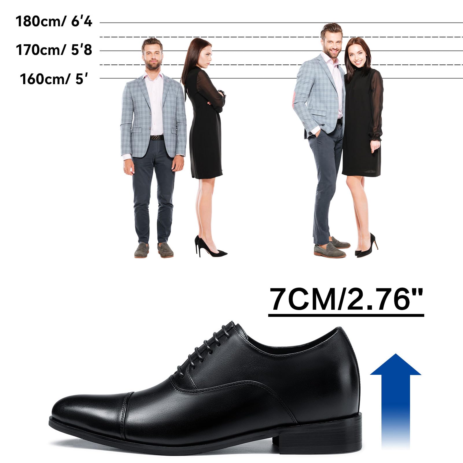 CHAMARIPA Men's Height Increasing Dress Shoes - Invisible Elevator Oxford Formal Shoes, Calfskin Leather, Adds 2.76 Inches - Perfect for Business, Weddings & Formal Events (Y92H38)