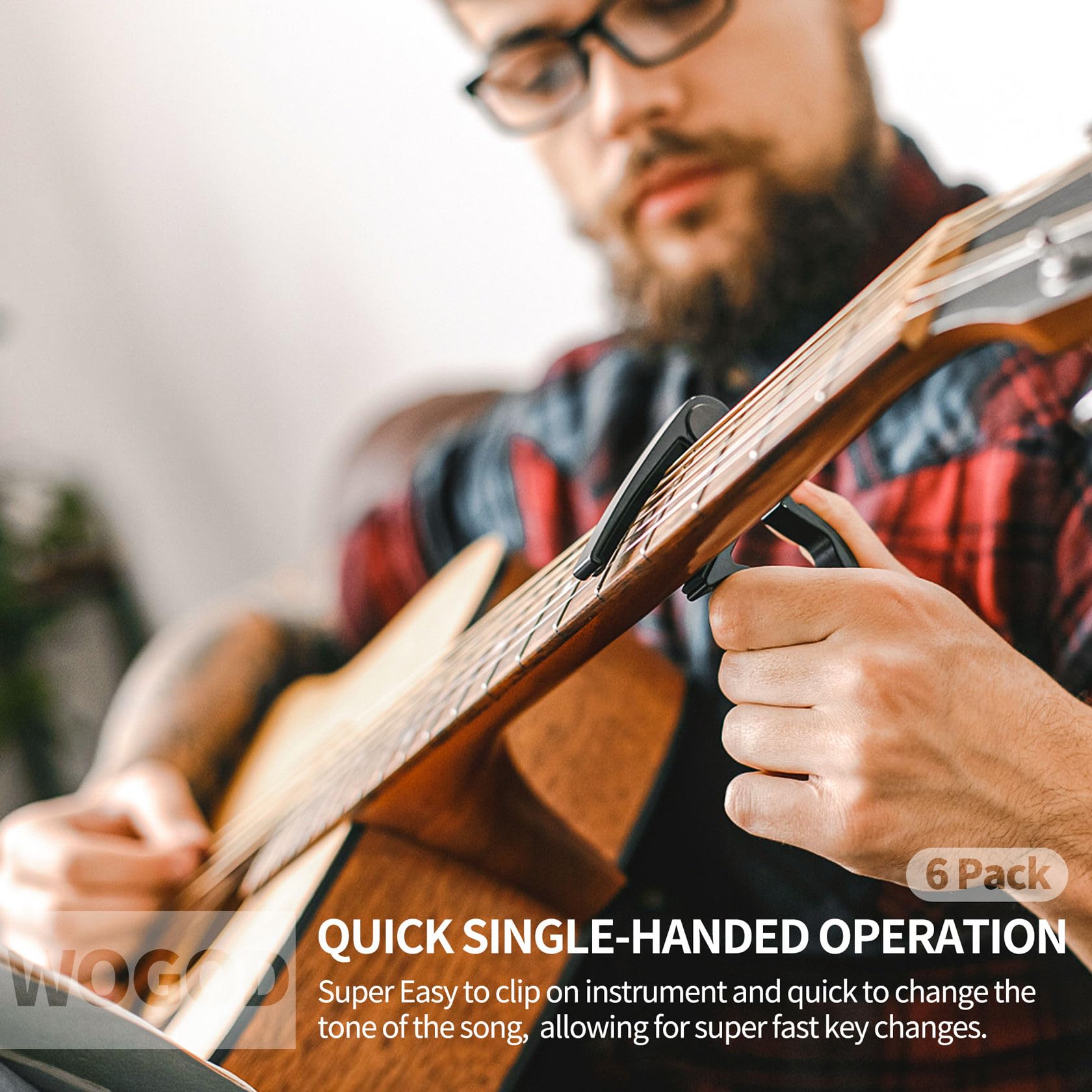6 Pack Guitar Capo Set for Acoustic & Electric Guitars, Ukulele - Premium Clamp for Musicians, Beginners & Performers - Perfect for Live Shows, Studio Recording & Practice Sessions