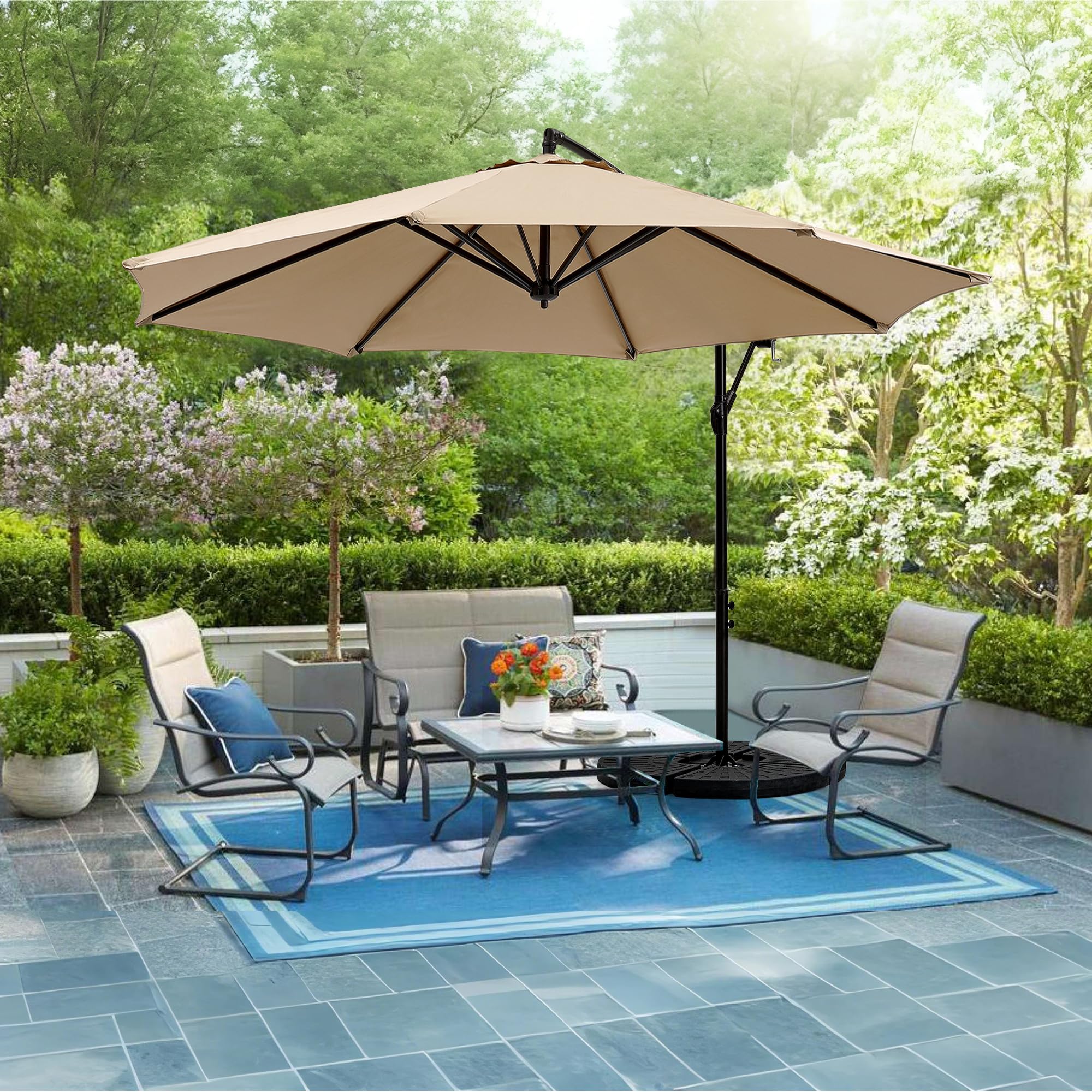 VECELO 10ft Offset Hanging Market Patio Umbrella with UV Protection & Waterproof Cover - Perfect for Outdoor Dining, Farmers Markets, Backyard Lounging, Poolside Relaxation, Garden Parties & Lawn Decor