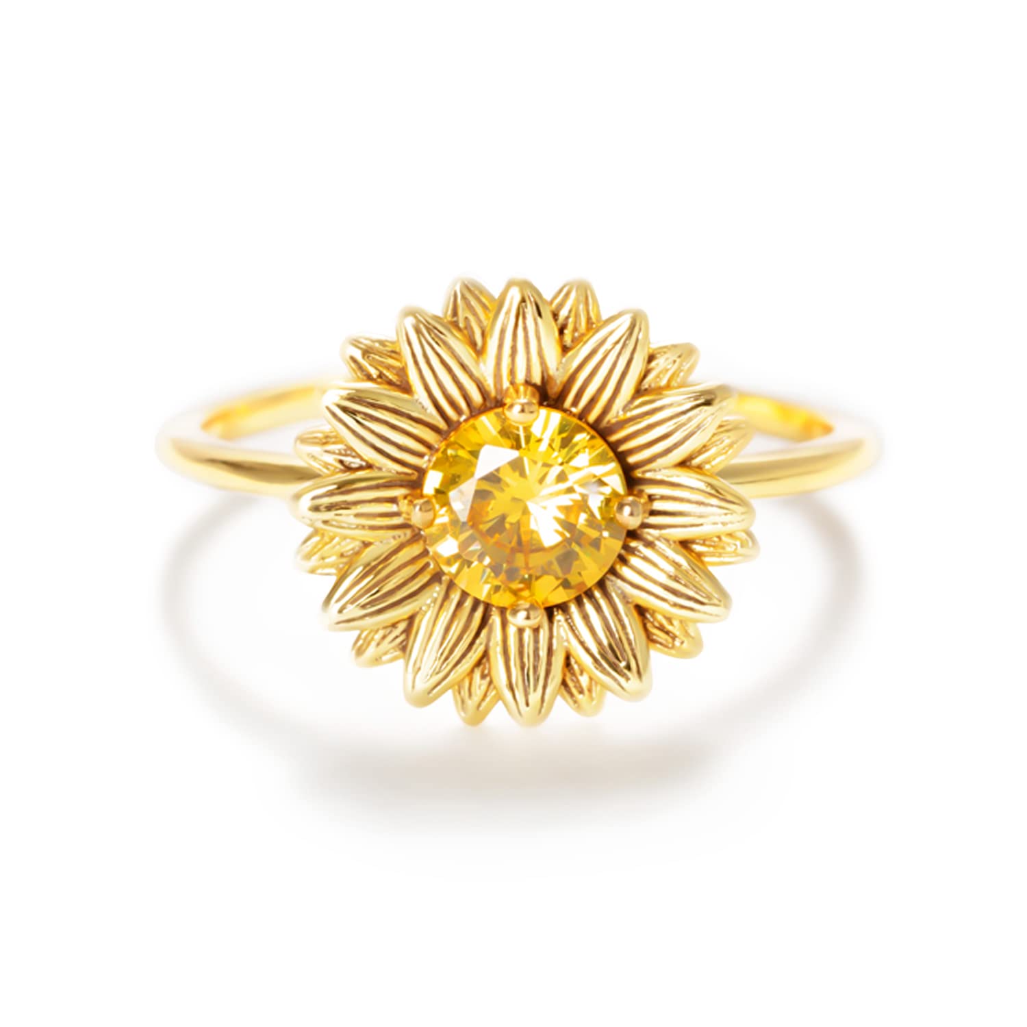 Gold Plated Cubic Zirconia Sunflower Promise Rings for Women - Dainty Cute Sunflower Jewelry for Teen Girls - Inspirational Gift for Her - Perfect for Birthday, Christmas & Valentine's Day - Elegant Everyday Wear & Special Occasion Jewelry