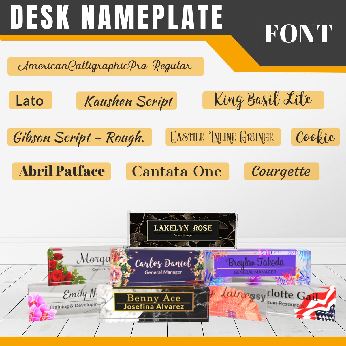 Custom Acrylic Desk Name Plate - Personalized Office Decor with Golden Leaf Design | Perfect for Coworker Gifts, Promotion Presents & Her Birthday | Ideal for Corporate Awards, Executive Desks & Reception Areas