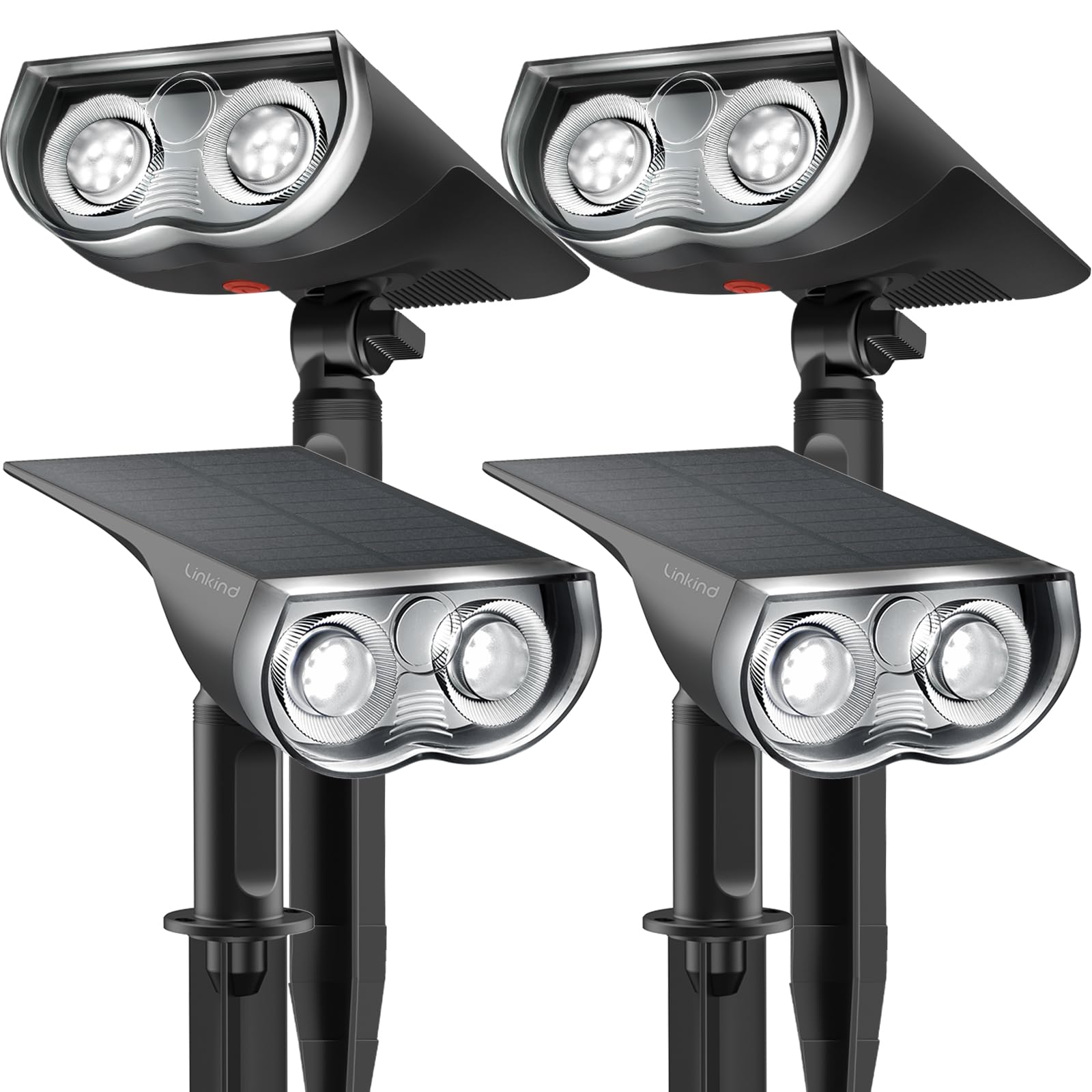 Linkind Solar Outdoor Lights - Waterproof IP67 2-in-1 Solar Spot Lights with 22 LEDs for Yard, Garden, Pathway & Landscape Lighting - 4 Pack Solar Powered Lights for Patio, Deck, Fence & Driveway Decoration