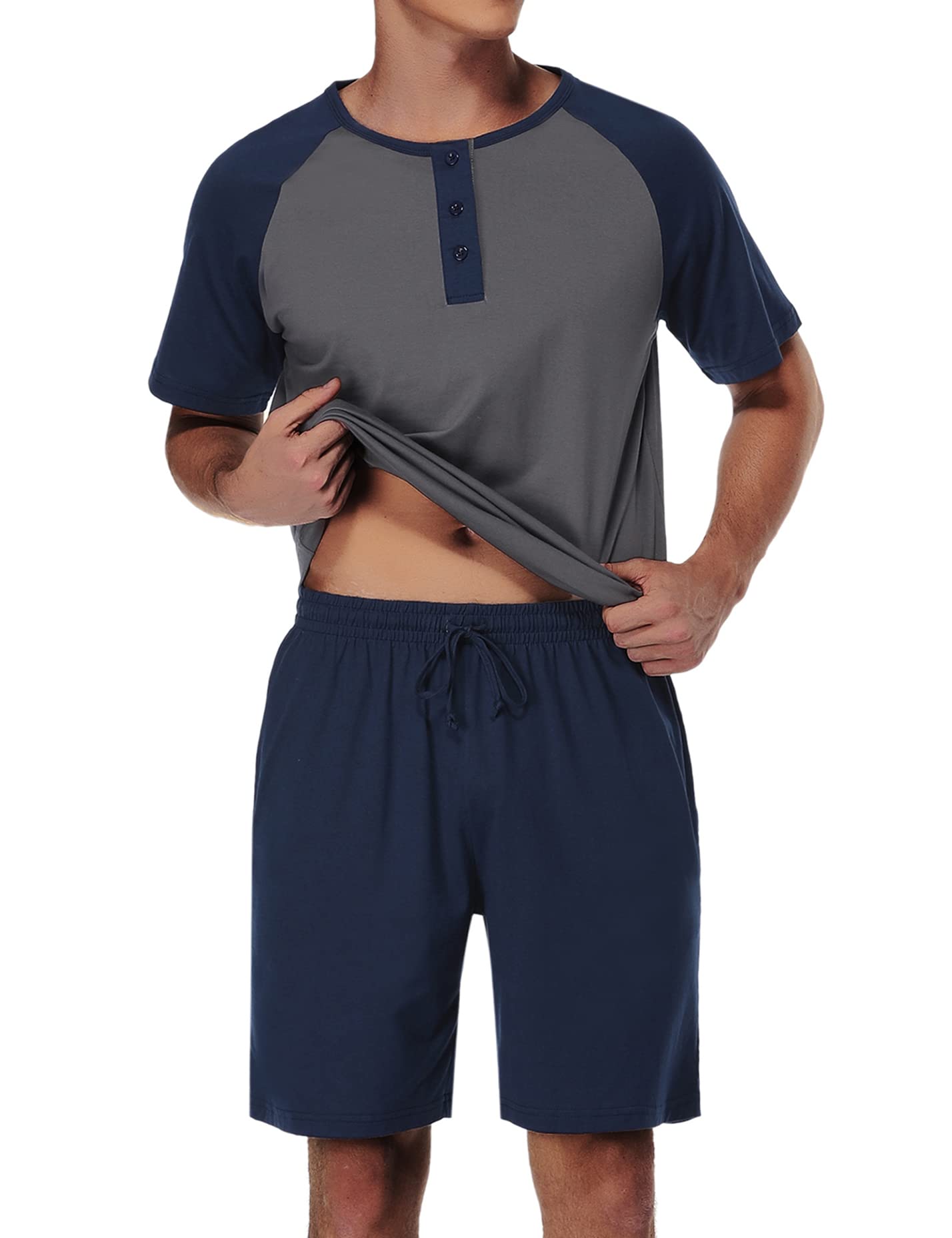 Men's Cotton Pajama Set - Soft V-Neck Sleepwear with Pockets | Comfortable Lounge Wear for Relaxing at Home & Sleeping