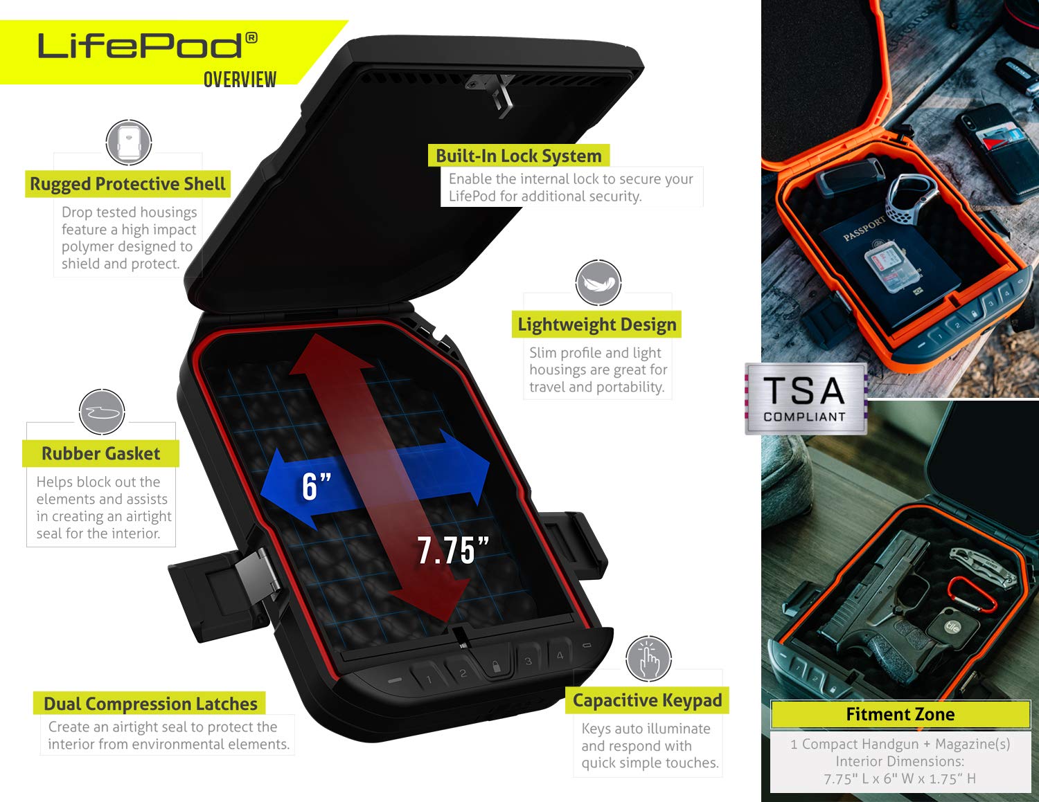 VAULTEK LifePod + SlingBag Bundle - Waterproof & Secure Travel Case with Electronic Lock, Portable Handgun Safe, Travel Organizer with Backlit Keypad - Perfect for Air Travel, Camping & Outdoor Adventures