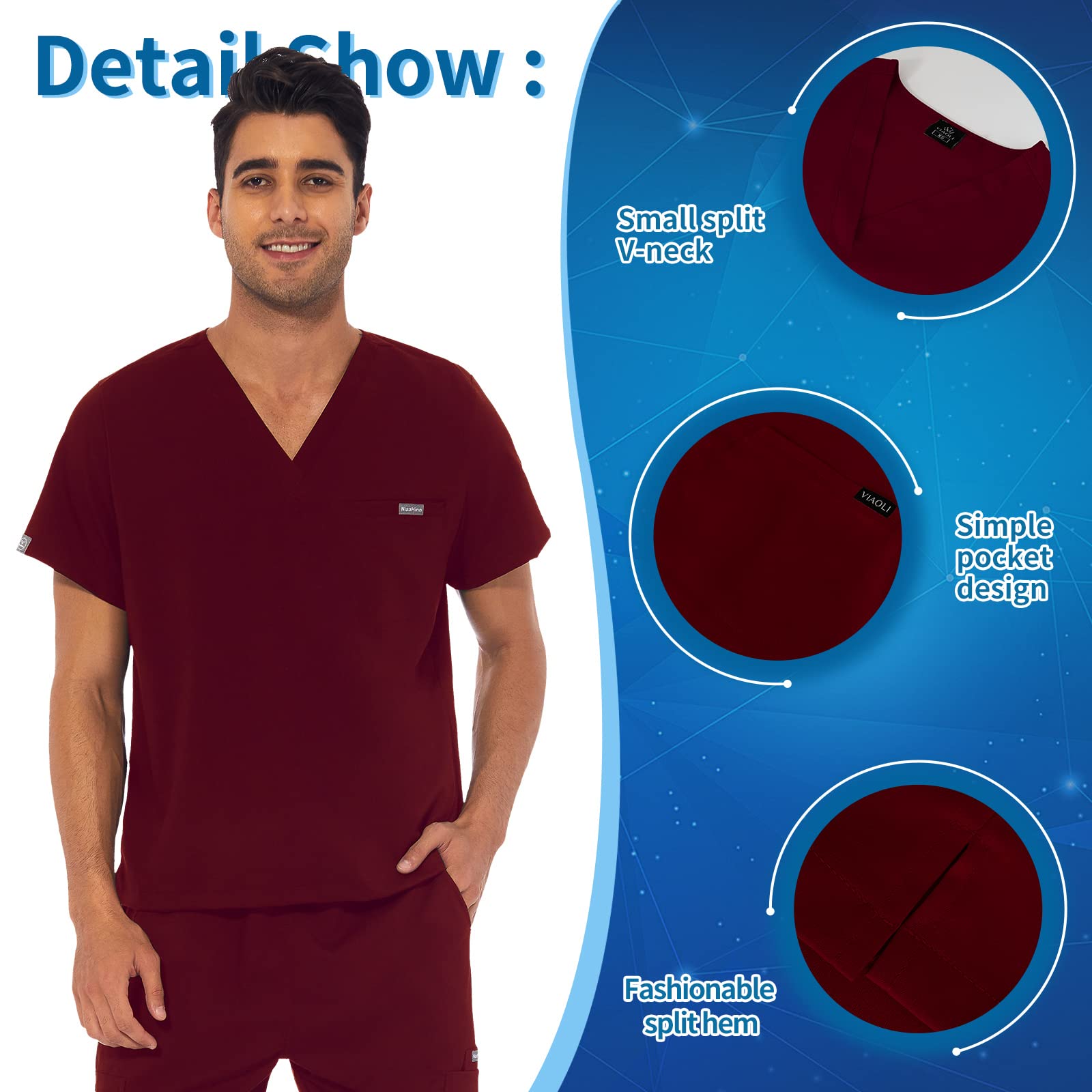 VIAOLI Men's Athletic Scrub Set - V-Neck Top & Yoga Jogger Pants with 8 Pockets - Breathable Medical Uniform for Nurses, Doctors & Healthcare Workers - Perfect for Hospital Shifts, Clinics & Long Work Hours
