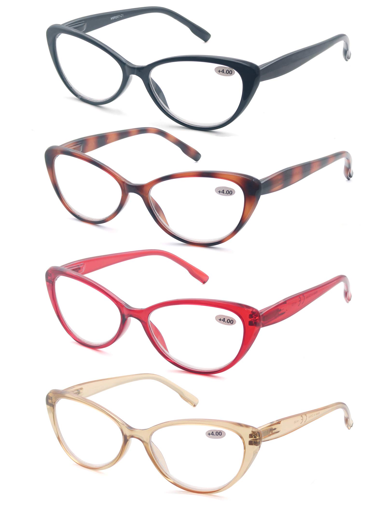 Stylish Women's Reading Glasses 4-Pack - Lightweight Comfortable Cheater Glasses with Spring Hinges | Fashion Eyewear for Reading, Working & Daily Use