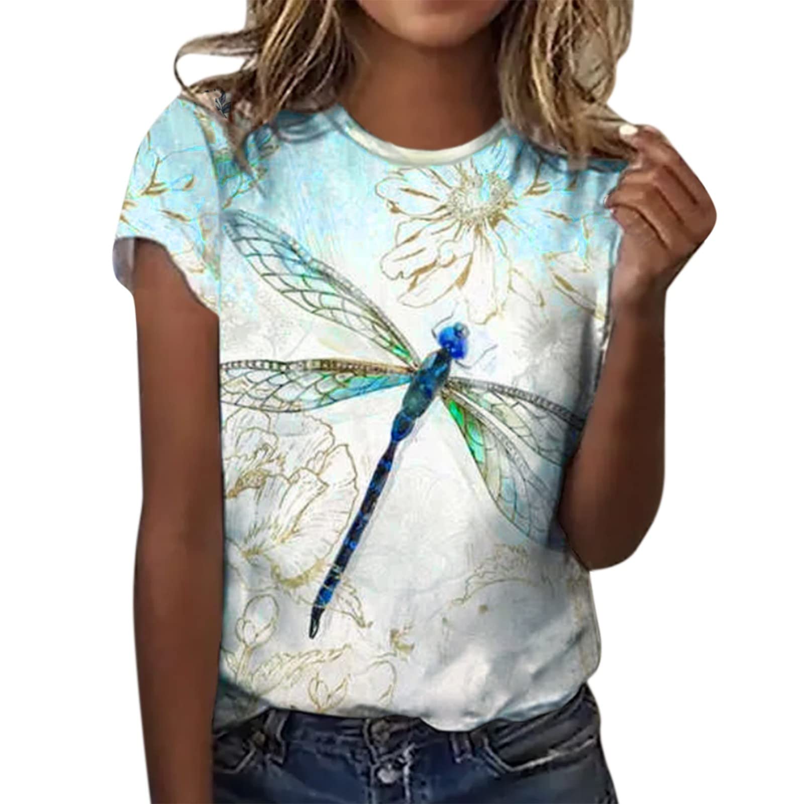 Women's Summer Short Sleeve Crew Neck Floral Printed T-Shirt - Casual Blouse for Women - Perfect for Beach Outings, Picnics & Everyday Wear