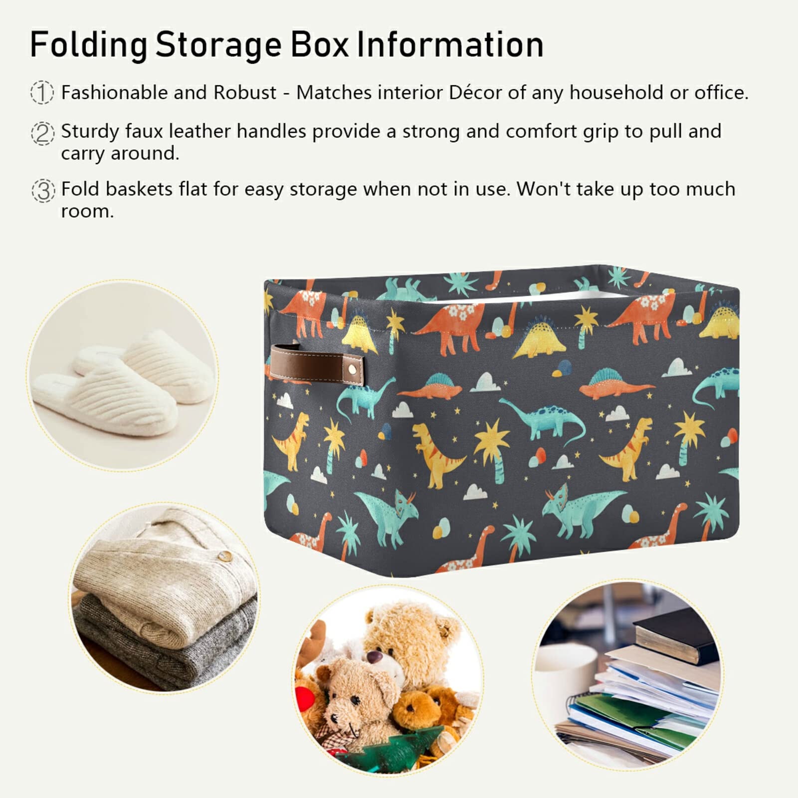 ALAZA Waterproof Dinosaur Toy Storage Basket - Set of 2 Cute Nursery Organizer Bins (14.2x10.2x8.3 Inches) for Baby Shower Gifts, Kids Room Decor & Playroom Organization - RB432