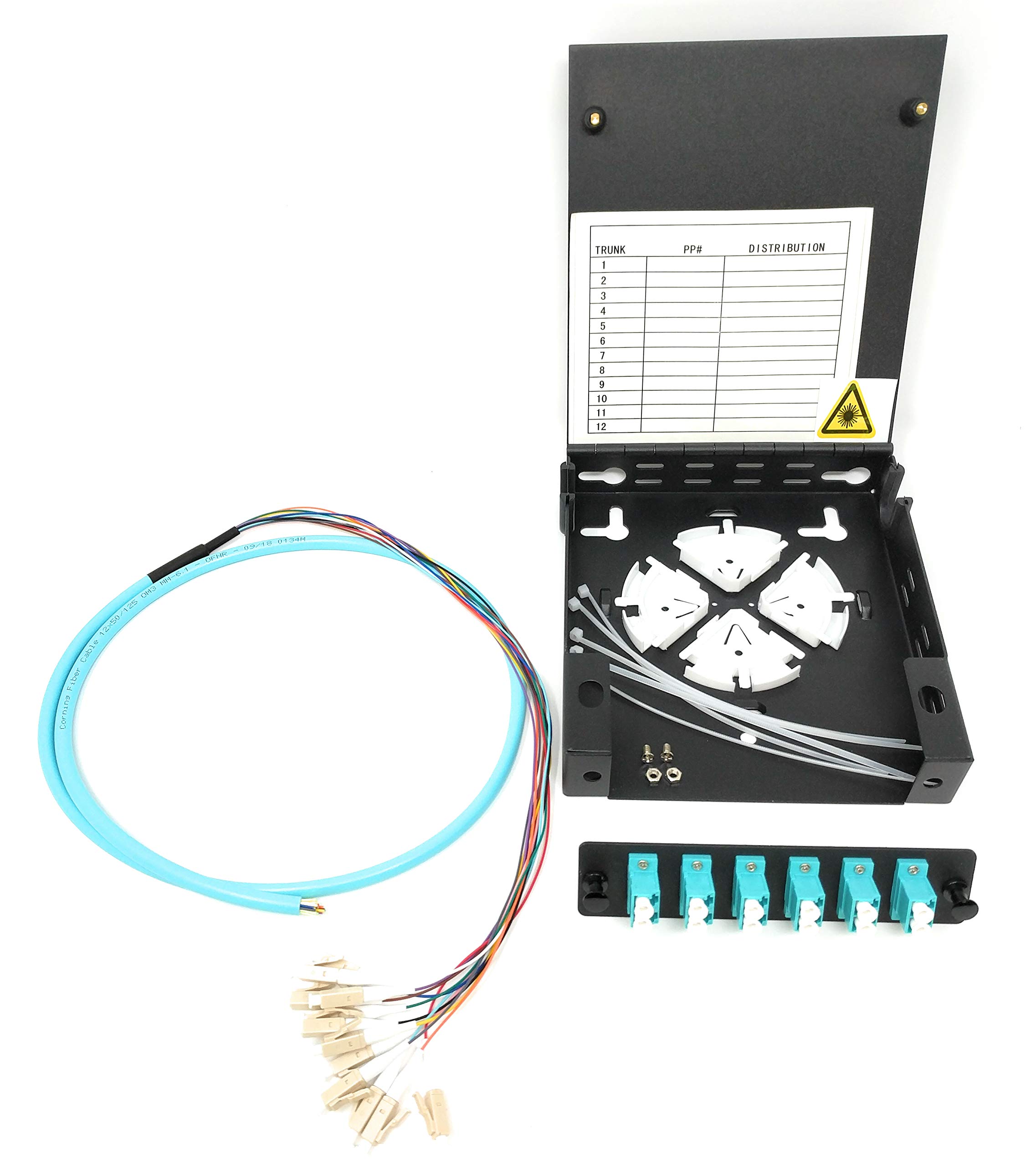 12 Port Wall Mount Fiber Enclosure with Spool - OM3 Multimode LC-UPC Kit | Includes 1M 12-Strand LC-UPC OM3 Pigtail & 6-Port Duplex OM3 LGX Panel | Ideal for Data Centers, Server Rooms & Network Installations