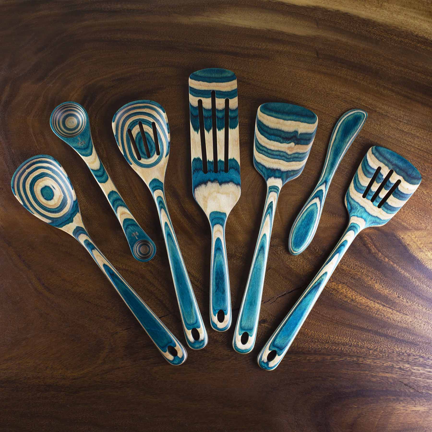 Baltique® Mykonos Collection 7-Piece Non-Stick Cooking Utensil Set - Wooden Handle Kitchen Tools for Baking, Frying & Sauteing - Perfect Gift for Home Chefs