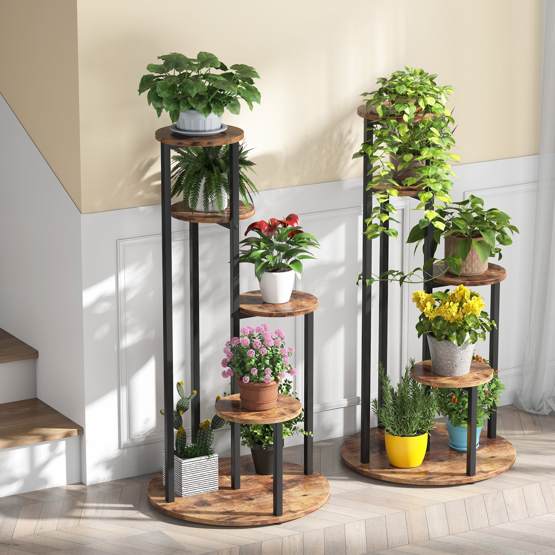 4 Tier Plant Stand for Indoor & Outdoor - Sturdy Multiple Potted Plants Holder Corner Flower Shelf for Living Room, Balcony, Garden Decor