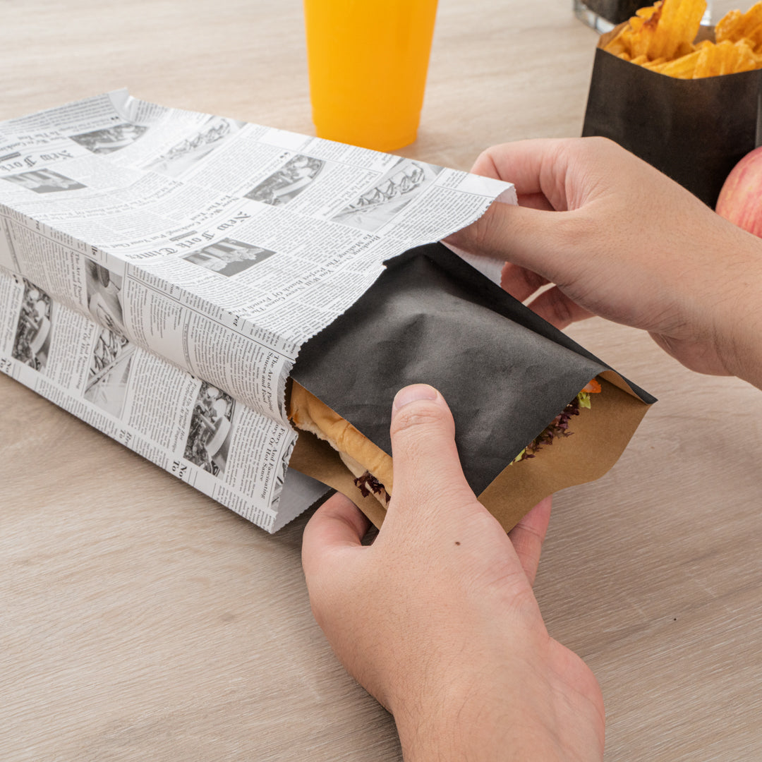 Eco-Friendly Newsprint Paper Bags - 4 lb Capacity, 5 x 3.25 x 9.5 Inches - Pack of 100 - Perfect for Grocery Shopping, Retail Packaging & Gift Bags