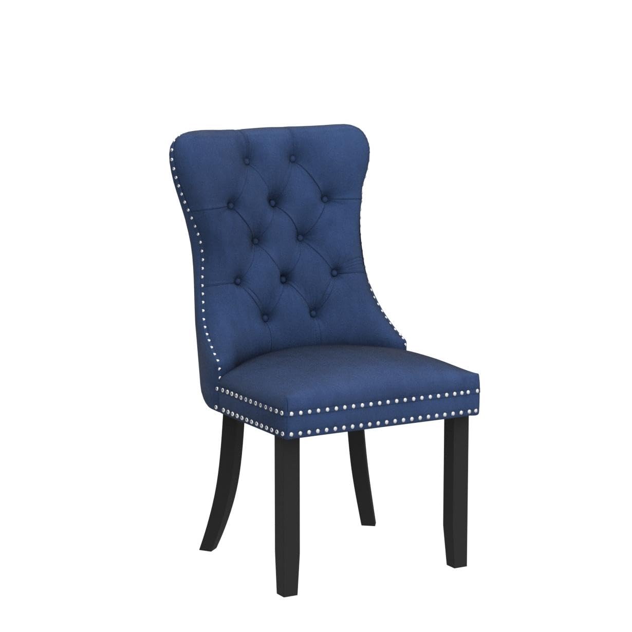 Luxury Velvet Upholstered Dining Chairs Set of 6 - Button Tufted Back with Nailhead Trim - Elegant Blue Velvet Dining Room Chairs for Kitchen, Bedroom, Restaurant - Perfect for Home Decor, Wedding, and Fine Dining