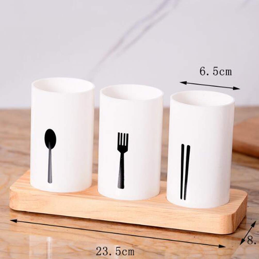 Hemoton Wooden Cutlery Holder Set - Stainless Steel Utensil Drying Rack with Wood Base for Kitchen Countertop Storage - Organize Forks, Knives, Spoons - Perfect for Bar, Restaurant & Home Kitchen Organization