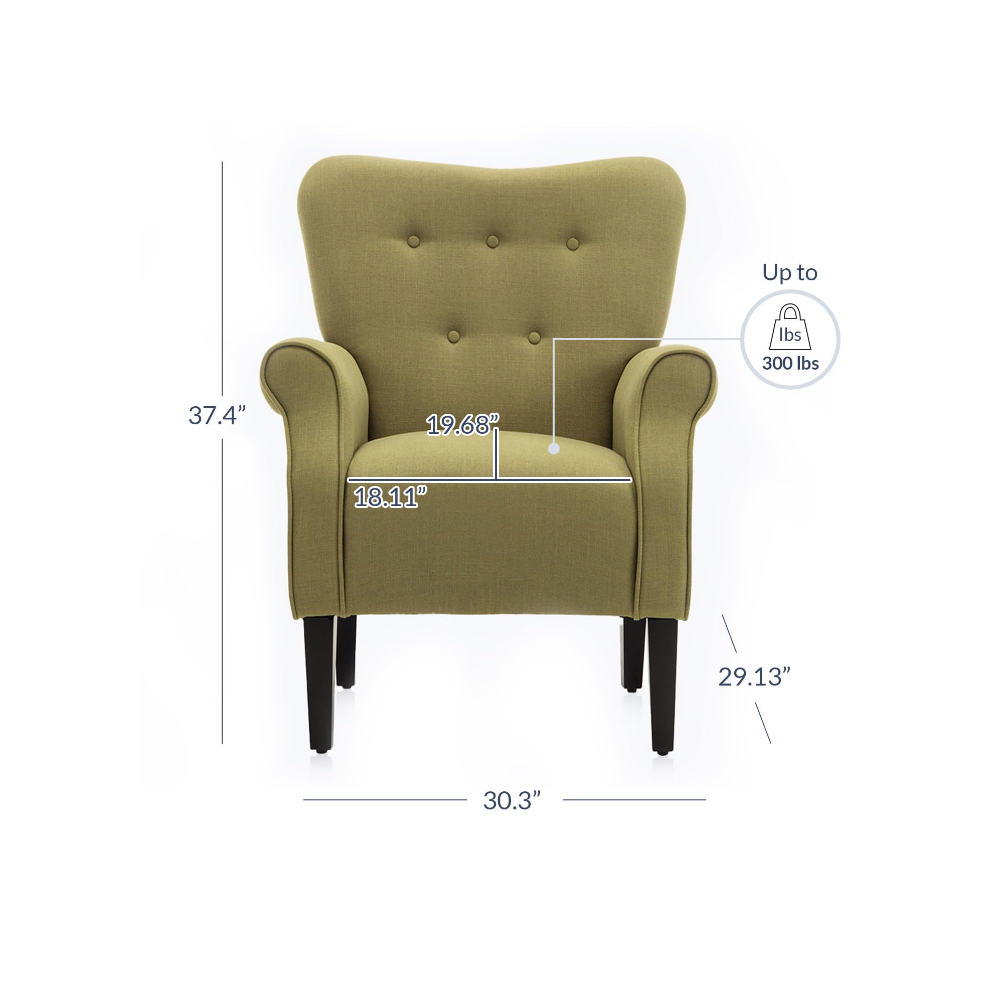 BELLEZE Modern Accent Chair with High Back & Wooden Legs - Upholstered Wingback Armchair for Living Room, Bedroom, Office - Comfortable Padded Club Chair with Armrests - Allston (Avocado Green) - Perfect for Reading Nooks, Lounge Areas & Home Decor