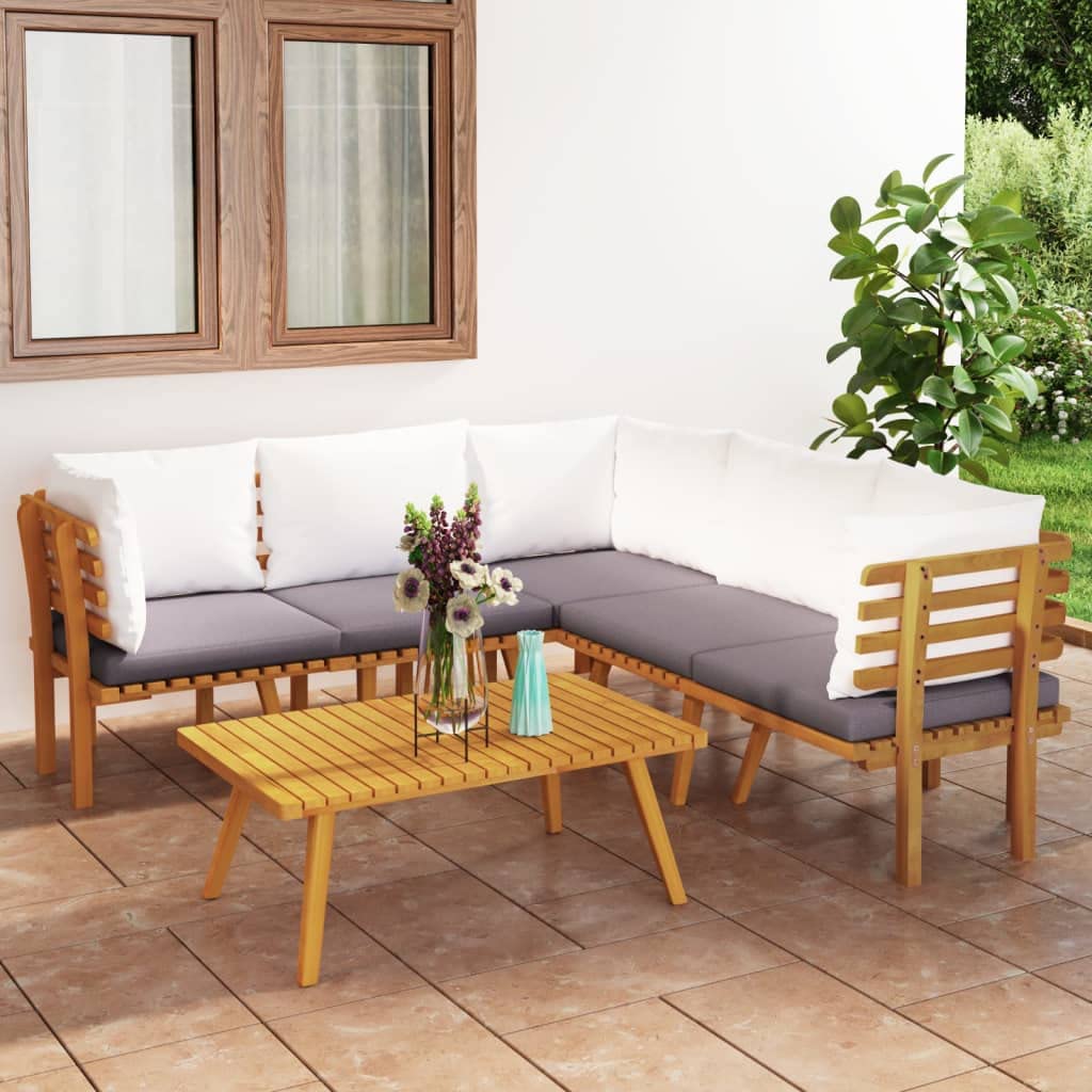 vidaXL Solid Acacia Wood Patio Lounge Set with Cushions - Rustic Outdoor Furniture for Patio, Terrace, Garden - Durable & Weather-Resistant - Perfect for Relaxing, Entertaining & Outdoor Dining