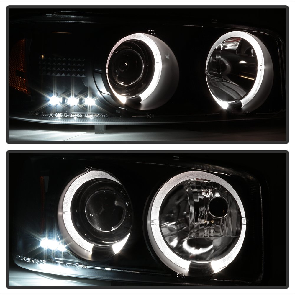 GMC Sierra 1500 2500 3500 LED Halo Headlights (1999-2006) - Black/Clear Lens - High Performance DRL Projector Lights for Night Driving & Off-Road Adventures