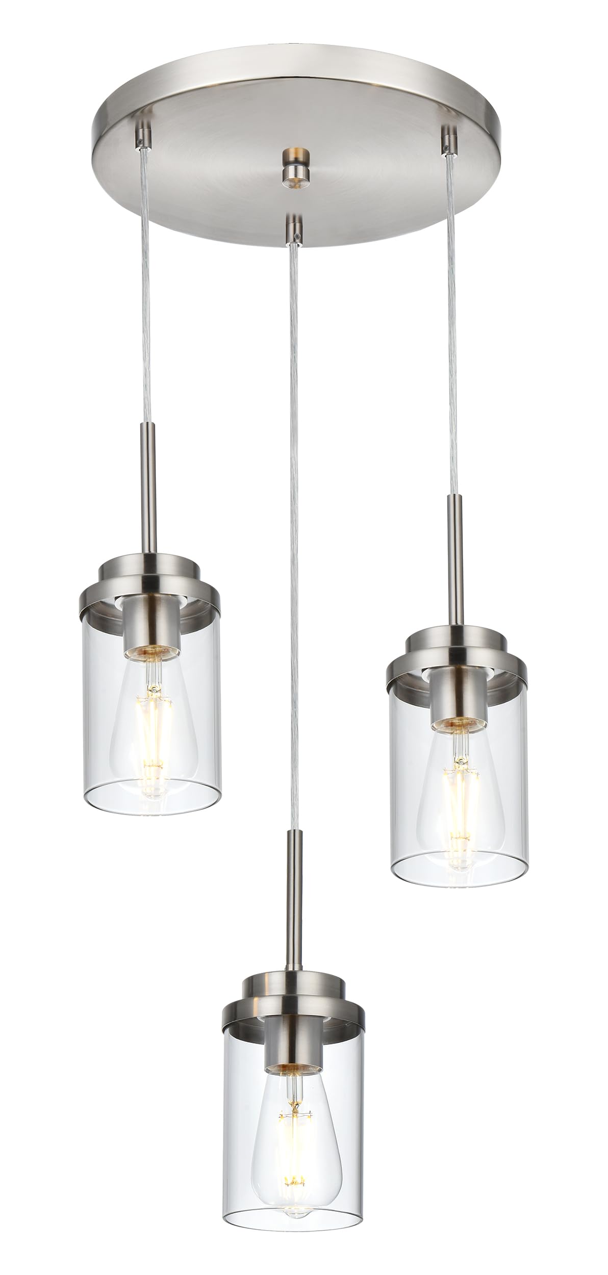 MELUCEE 3-Light Modern Chandelier for Dining Room & Kitchen Island - Brushed Nickel Finish, Adjustable Hanging Pendant Light with Clear Glass Shade - Perfect for Farmhouse, Contemporary & Transitional Home Decor