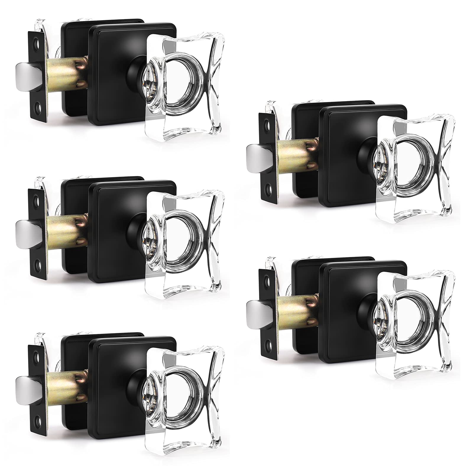 Gobrico 5-Pack Matte Black Square Diamond Crystal Door Knobs - Interior Passage Locks for Closet, Hall, Pantry & Bedroom - Durable & Stylish Hardware for Home & Office Doors