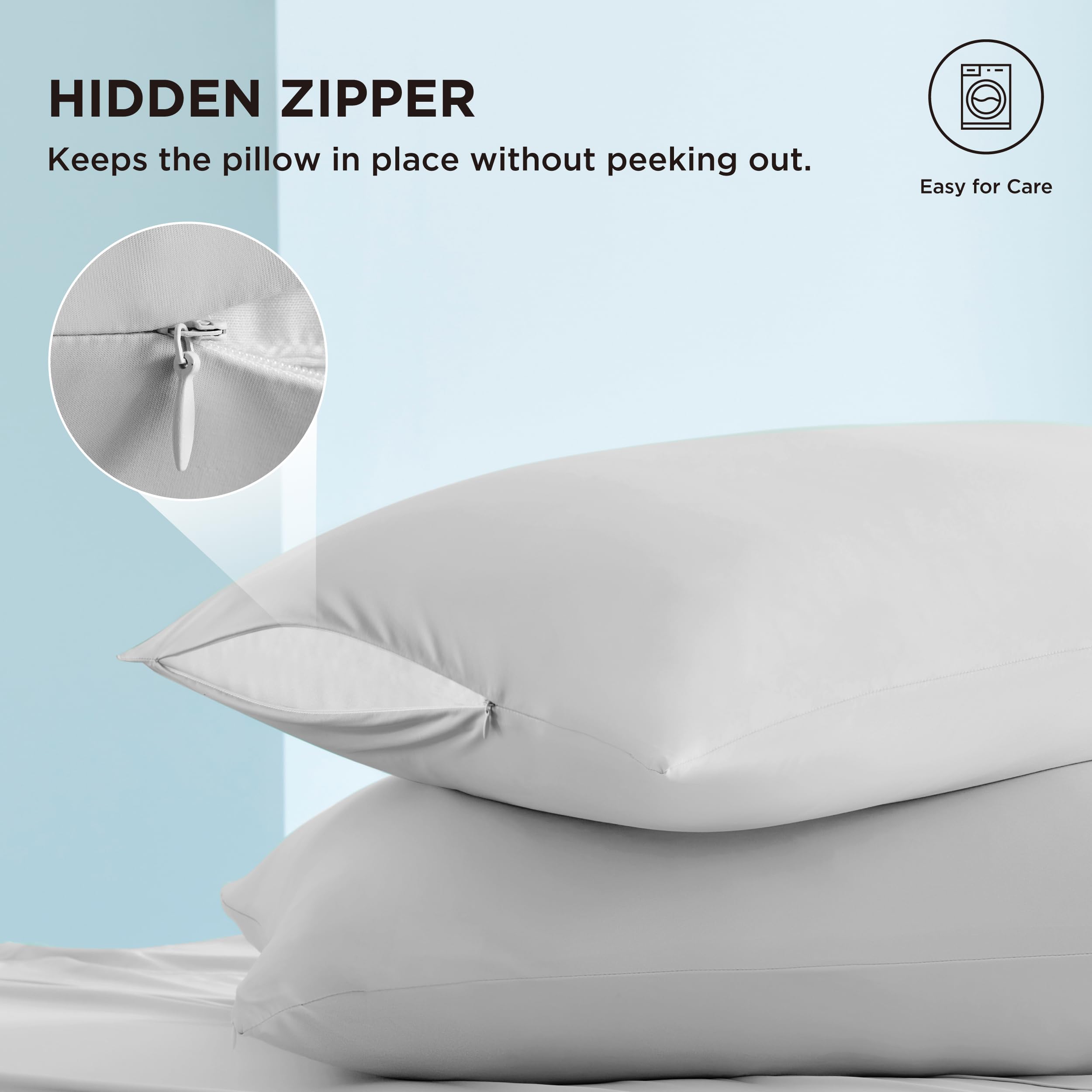 Bedsure Cooling Pillowcases Queen Size Set of 2 - Silky Soft & Breathable Cold Pillow Covers for Hot Sleepers, Night Sweats Relief - Hidden Zipper, Grey, 20x30 Inches - Perfect for Summer Nights, Hot Flashes, and Temperature Regulation