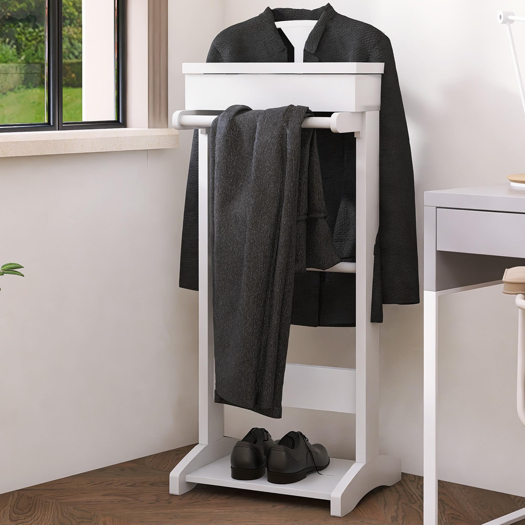 Wooden Garment Rack with Shelves - Freestanding Clothing Organizer for Hanging Clothes & Storage | Portable Coat Stand for Entryway, Bedroom, Office & Closet Organization | Perfect for Home, Dorm & Commercial Use