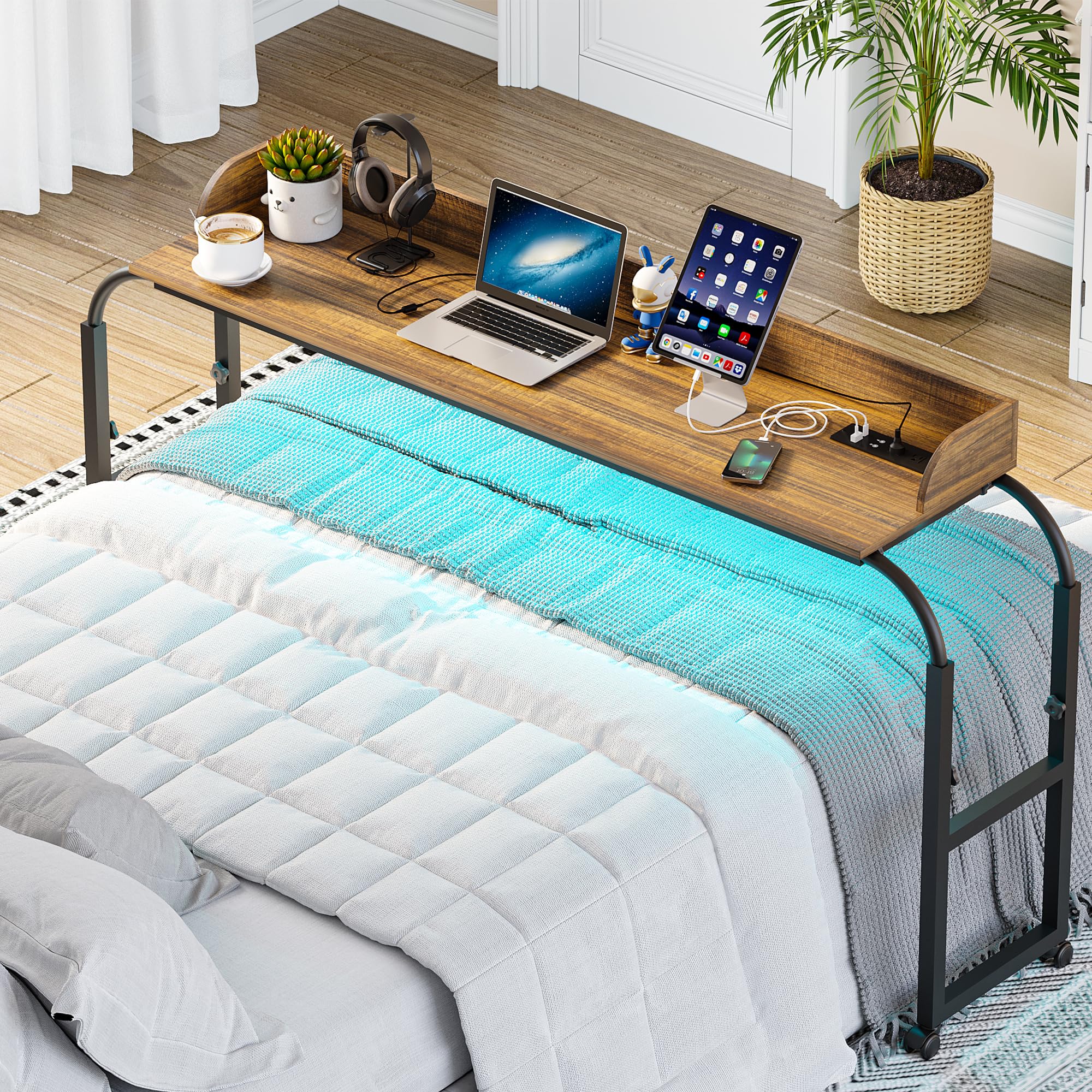 Adjustable Overbed Table with USB Charging Station - 83