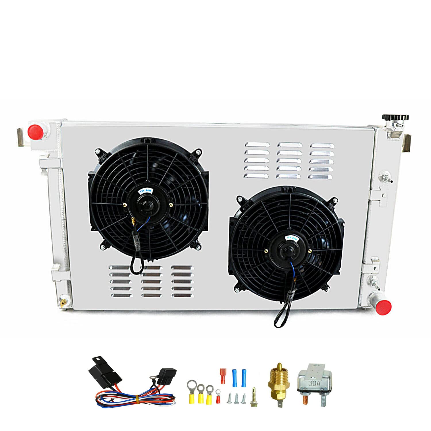 High Performance Electric Radiator Fan Kit for 1994-2002 Dodge Ram 1500/2500/3500 with 3.9L V6 & 5.2L/5.9L V8 Engines - 3-Row Aluminum Radiator with Fan Shroud & Relay Kit - Perfect for Engine Cooling & Off-Road Adventures