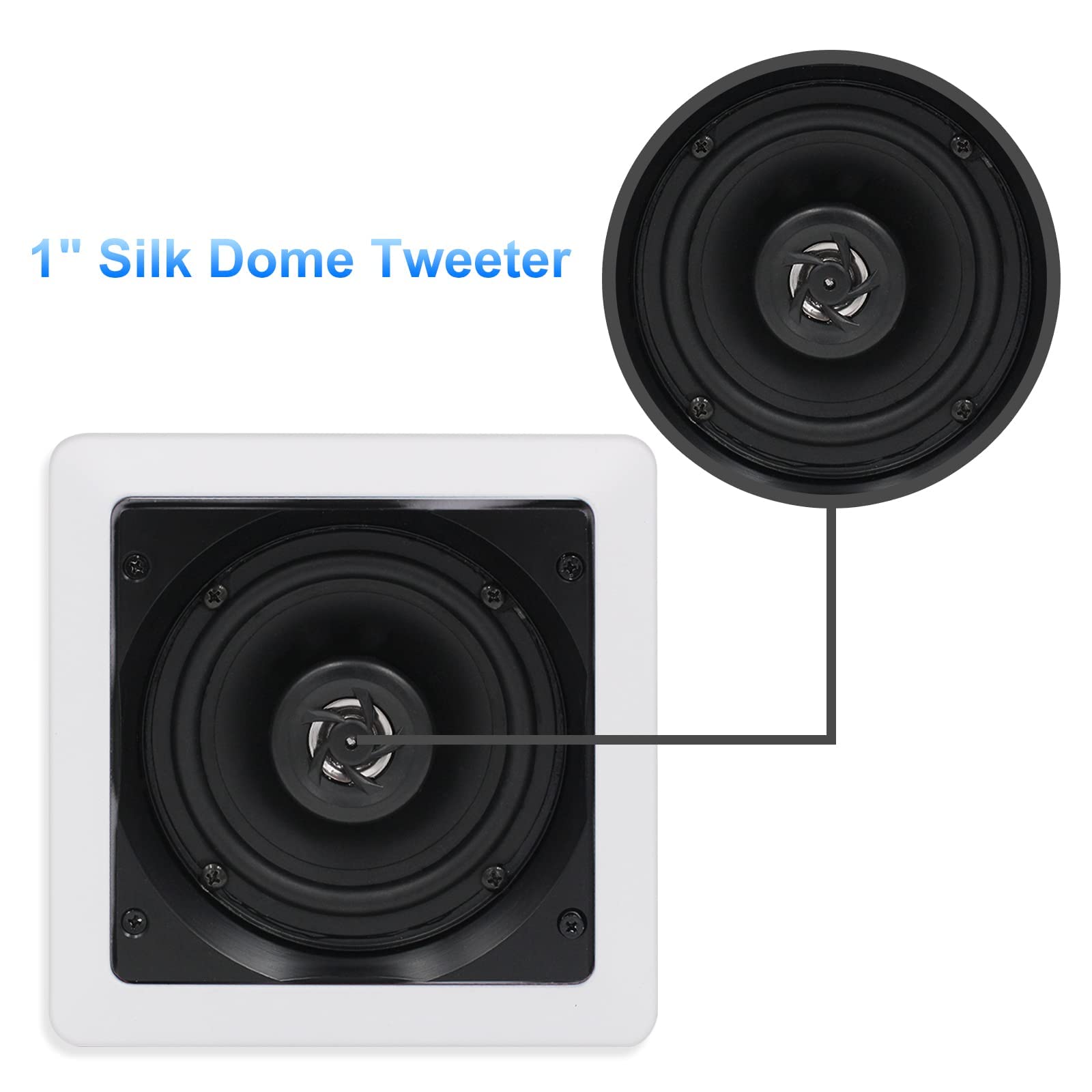 Herdio 5.25 Inch 160W 2-Way Passive Ceiling Speakers Pair - Square Flush Mount In-Wall Speakers for Home Theater, Living Room, Office - Perfect for Background Music & Surround Sound Systems