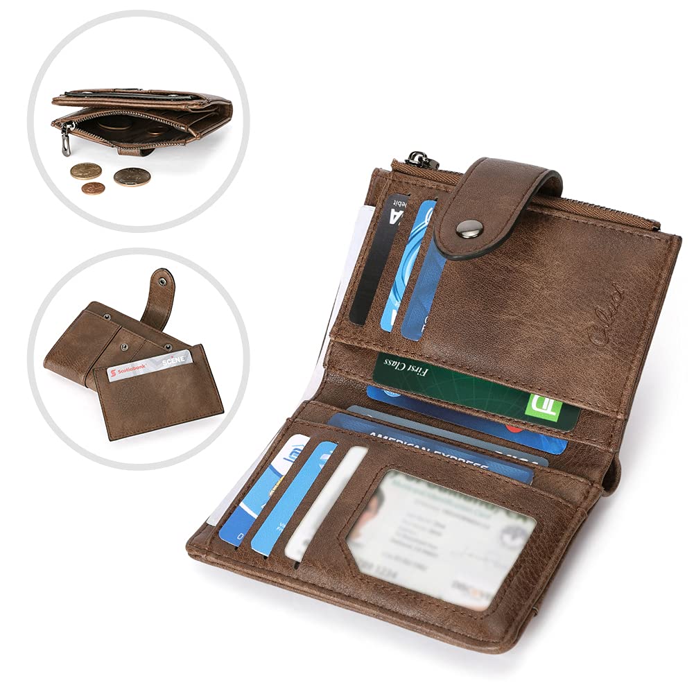 CLUCI Genuine Leather Small Wallet for Women - Slim Bifold Wallet with Zipper, Multi Card Slots & Removable ID Window - Perfect for Everyday Use, Travel & Gift Giving