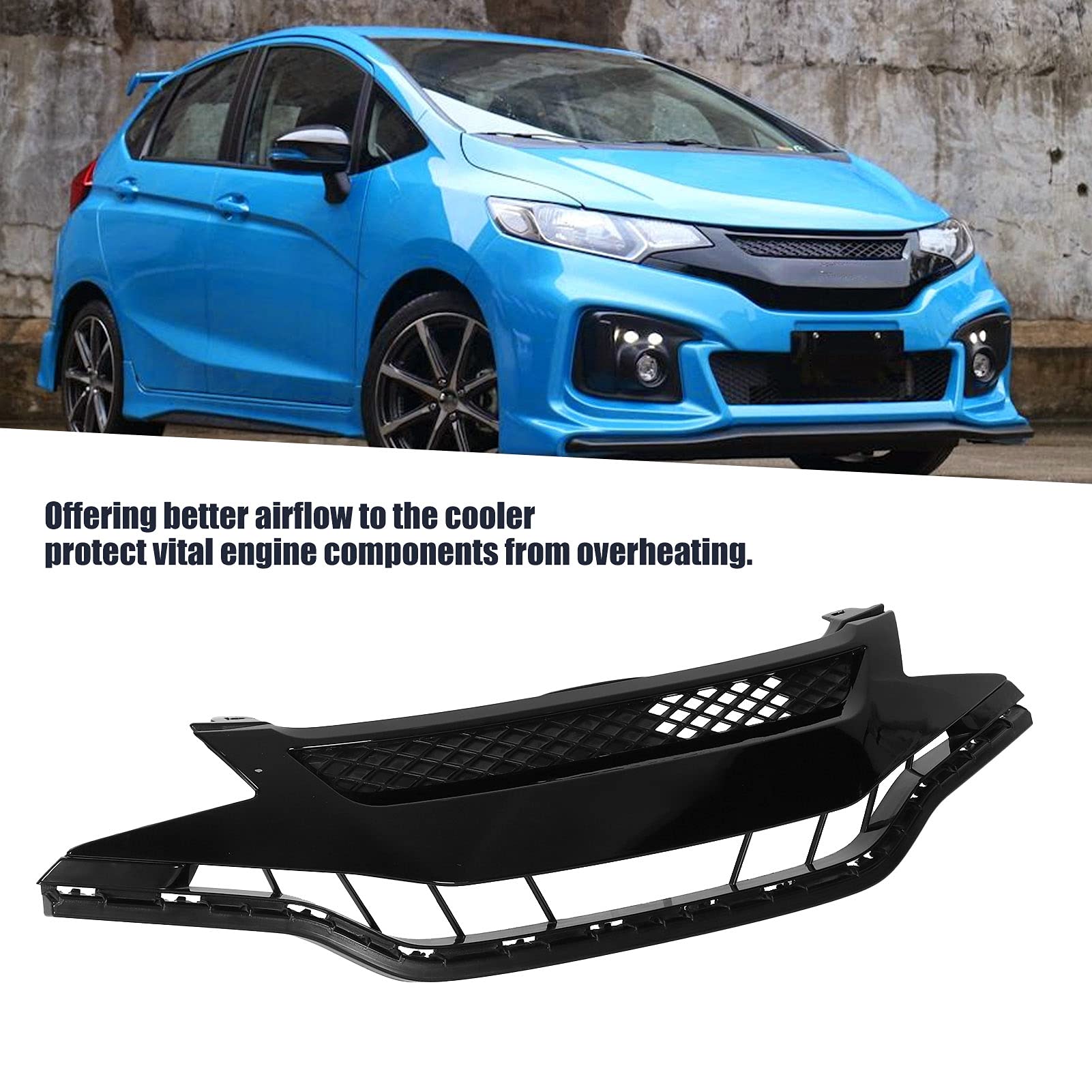 Mugen Style Front Bumper Grille Mesh Replacement for Honda Jazz/Fit 2014-2017 | Durable ABS Plastic Car Styling Upgrade | Perfect for Customization & Performance Enhancement