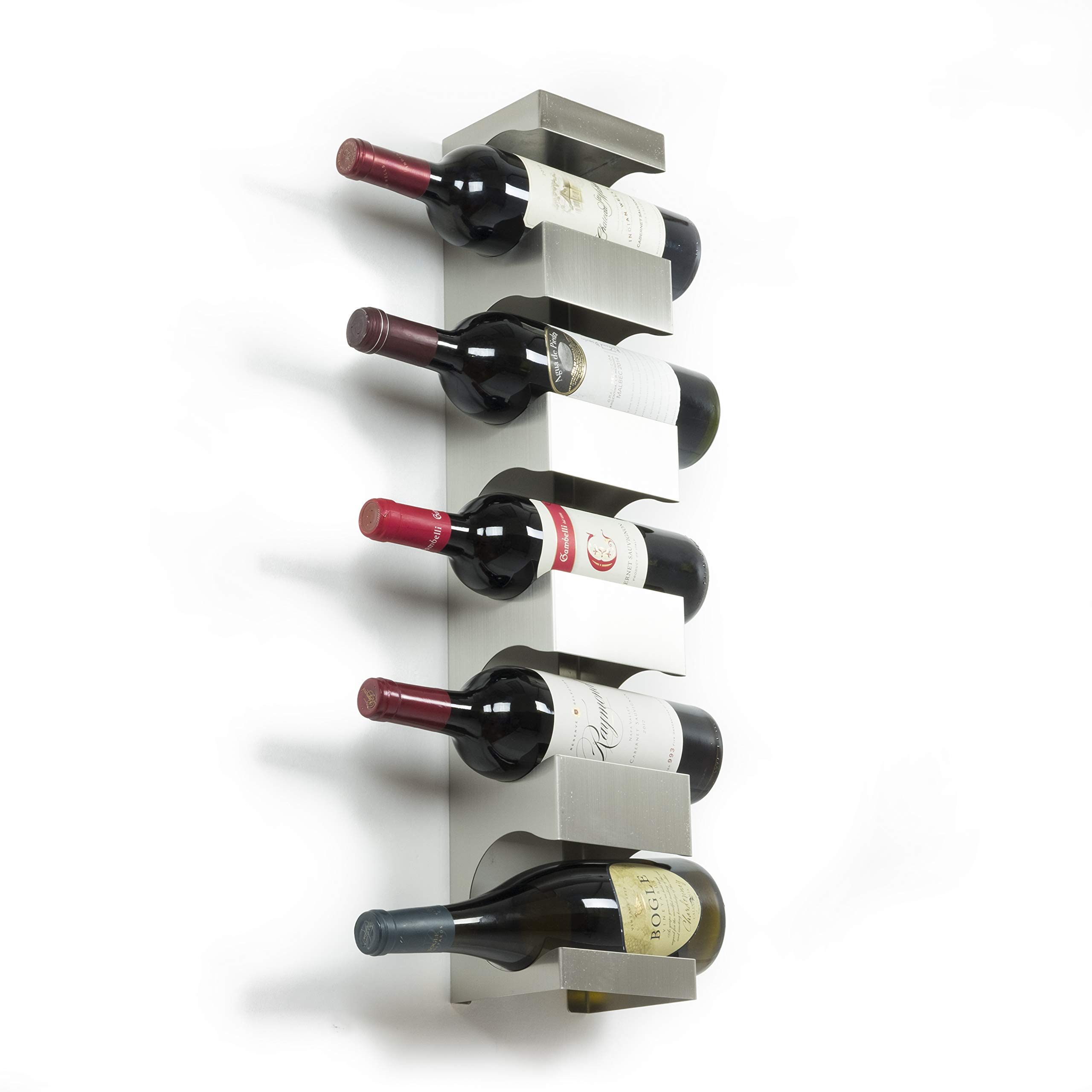 Brightmaison Alex Wall Mounted Wine Rack - Stainless Steel 5-Bottle Holder for Kitchen Organization & Wine Storage | Perfect for Home Bars, Restaurants, and Wine Cellars