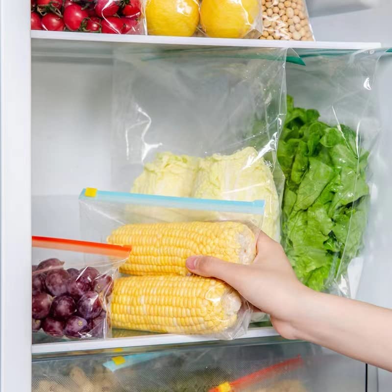 Pristu 10 Pack Reusable Ziplock Bags for Freezer & Fridge Storage - Medium Size 9x10cm (Blue, White) - Perfect for Meal Prep, Snacks, Vegetables & Leftovers Organization