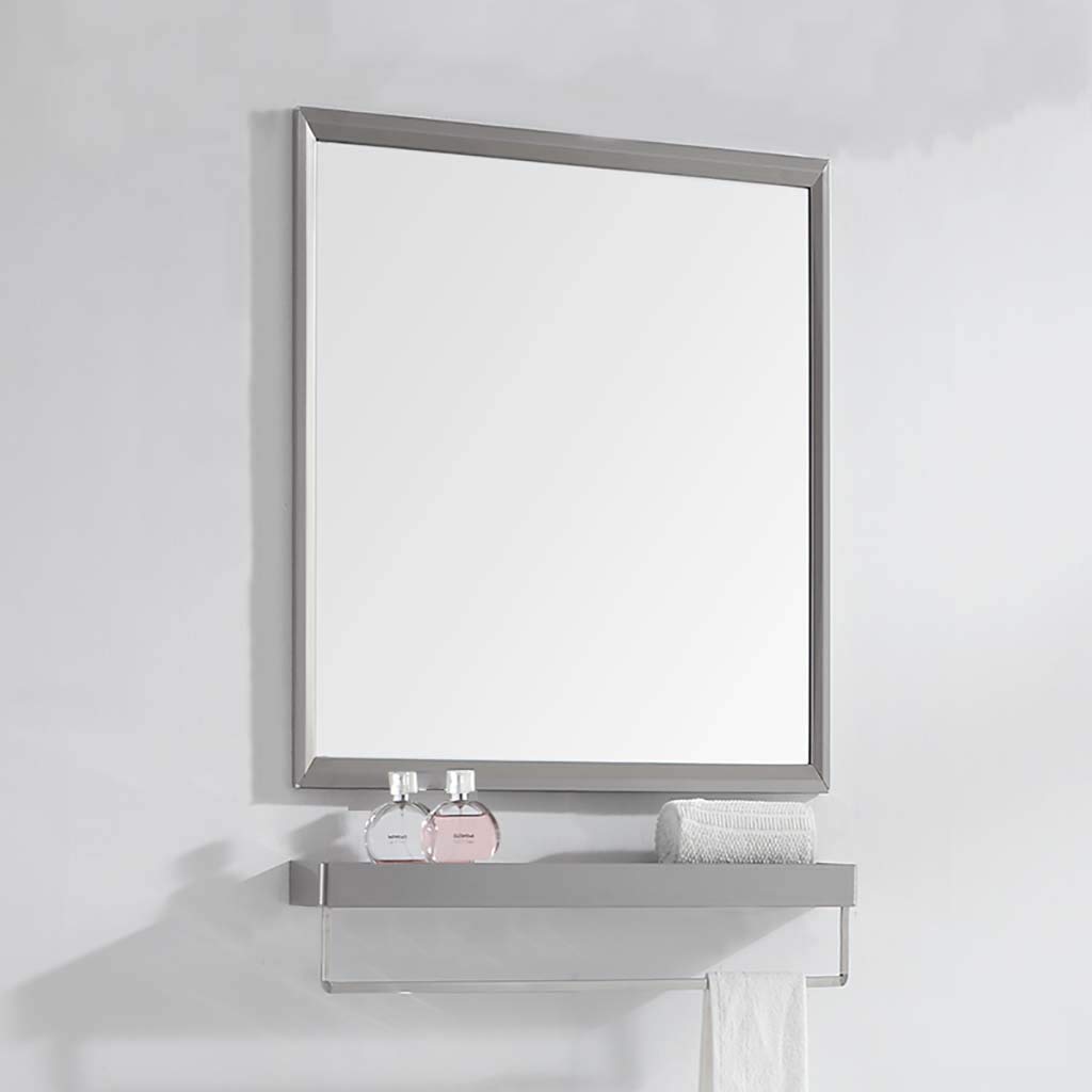 Stainless Steel Rectangle Bathroom Mirror with Shelf & Towel Bar - Wall Mounted Vanity Makeup Mirror with Hardware for Bathroom, Washroom - Perfect for Small Spaces & Modern Home Decor