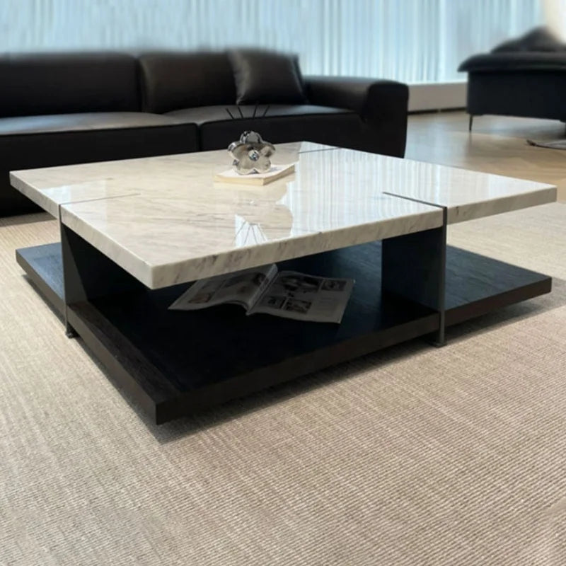 Premium Natural Marble & Solid Wood Coffee Table - Modern Living Room Centerpiece for Home Decor, Office & Lounge Areas