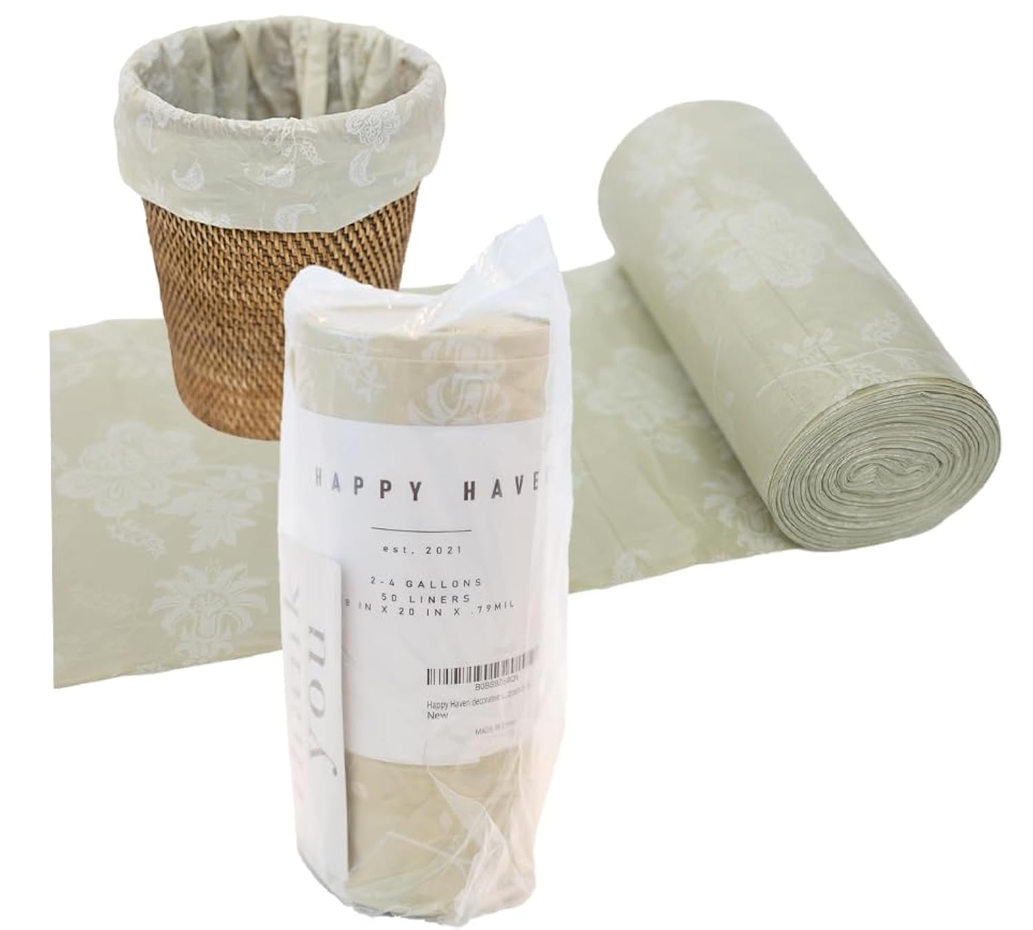 Eco-Friendly 2-4 Gallon Small Trash Bags for Bathroom & Bedroom | Decorative Wastebasket Liners | 50 Count Beige Botanical Print | Perfect for Home, Office & Dorm Use