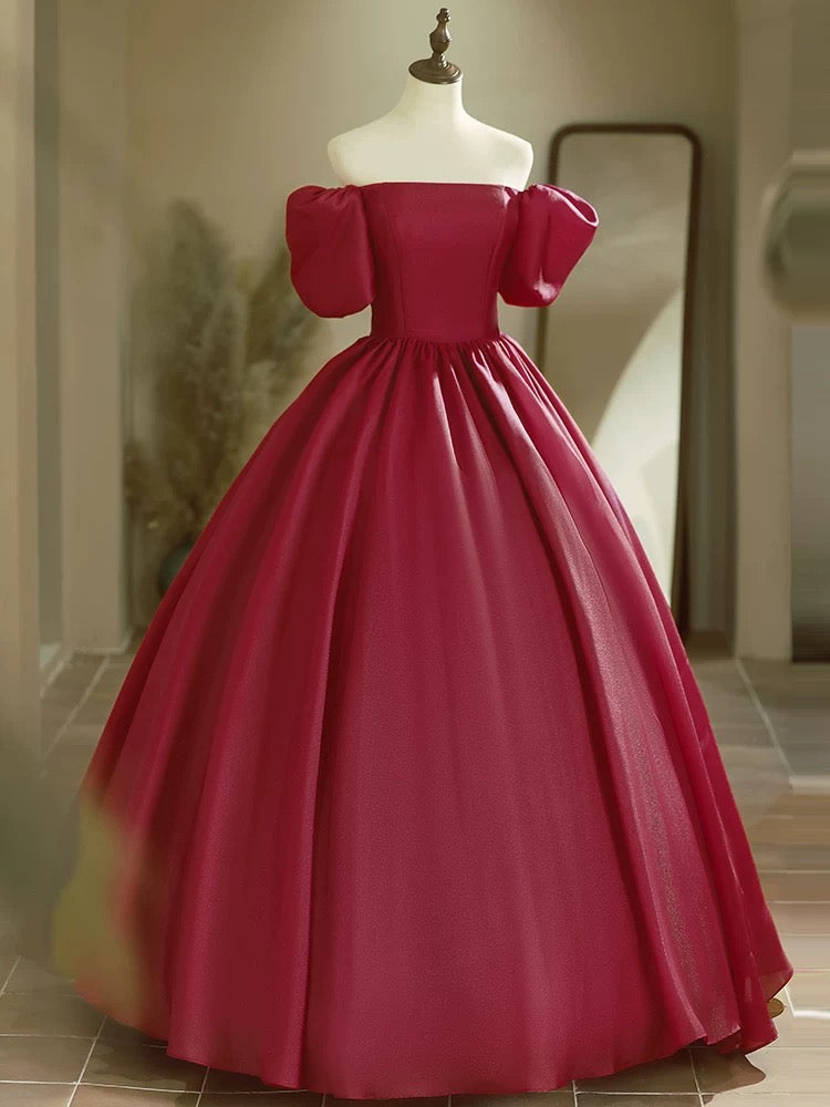 Elegant A-Line Puff Sleeves Burgundy Long Prom Dress - Formal Evening Gown for Homecoming, Ball & Special Occasions